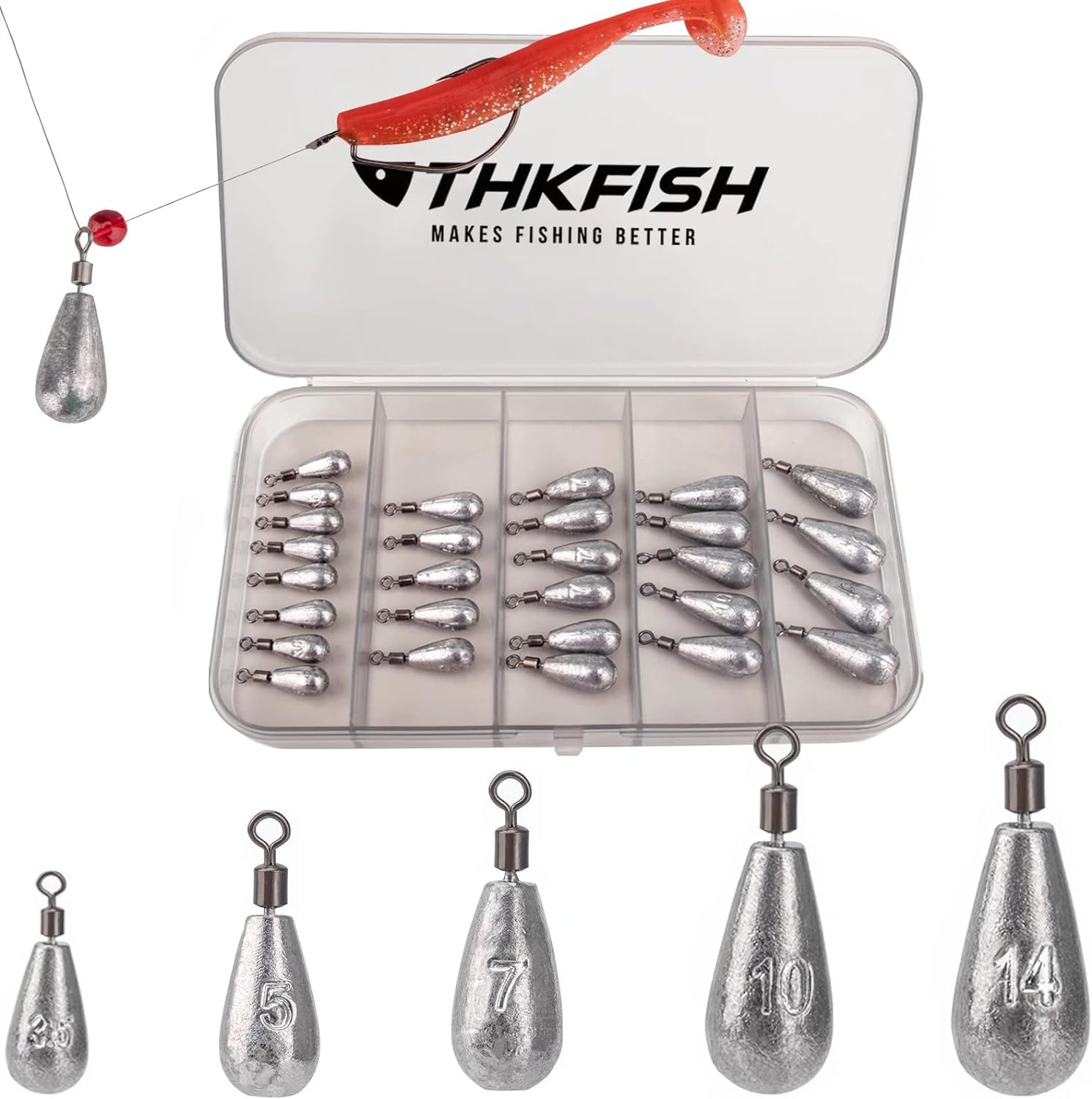 THKFISH Fishing Weights Fishing Sinker Drop Shot Weights Fishing Weights Kit Drop Shot Rig Wacky Hooks Offset Hooks Fishing Tackle 28Pcs 103Pcs