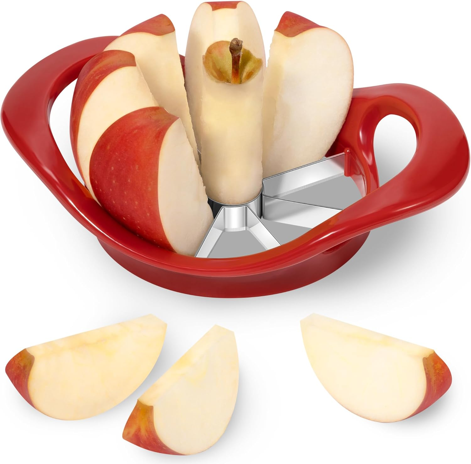 Rainspire Apple Cutter 8 Slices, 8 Blade Apple Slicer and Corer, Apple Corer Tool with Stainless Steel Blades, Super Sharp Fruit Cutter Fruit Slicer, Red