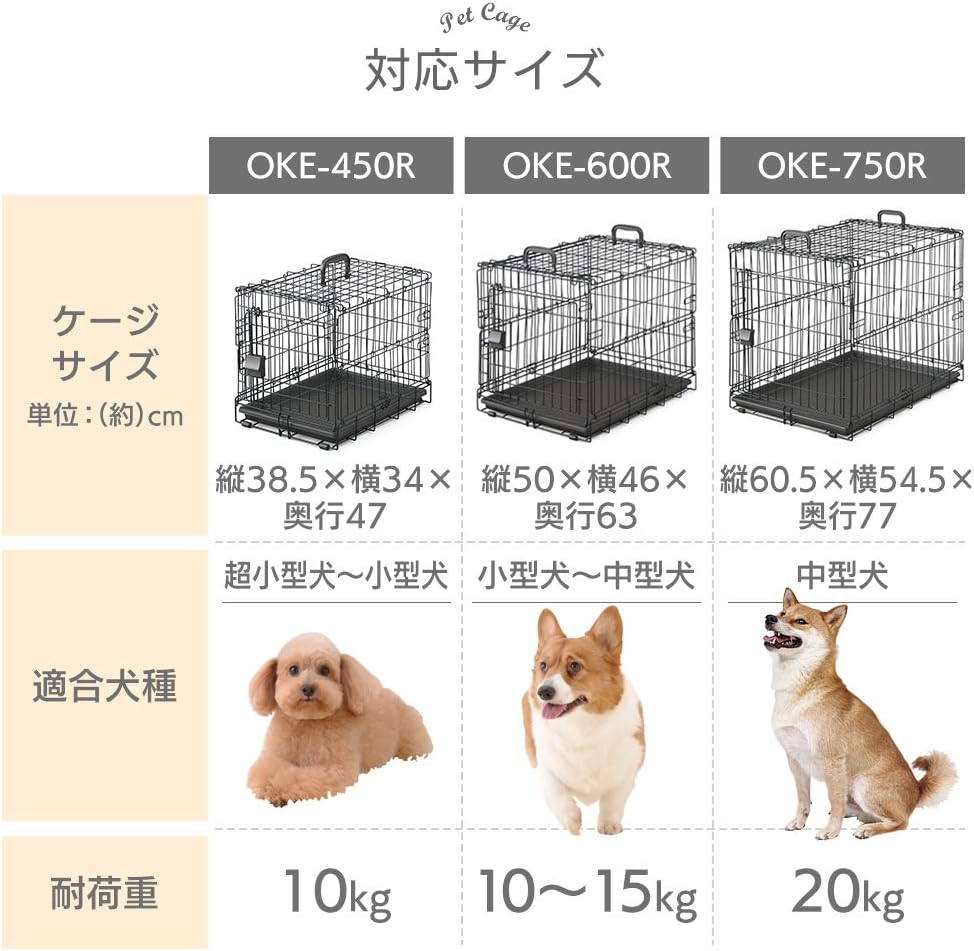 Iris Ohyama Dog and Cat Cage, Folding, Iron Black, for Extra Small Dogs and Cats, Width 13.4 X Depth 18.2 X Height 15.2 Inches (34 X 47 X 38.5 Cm) image number 5