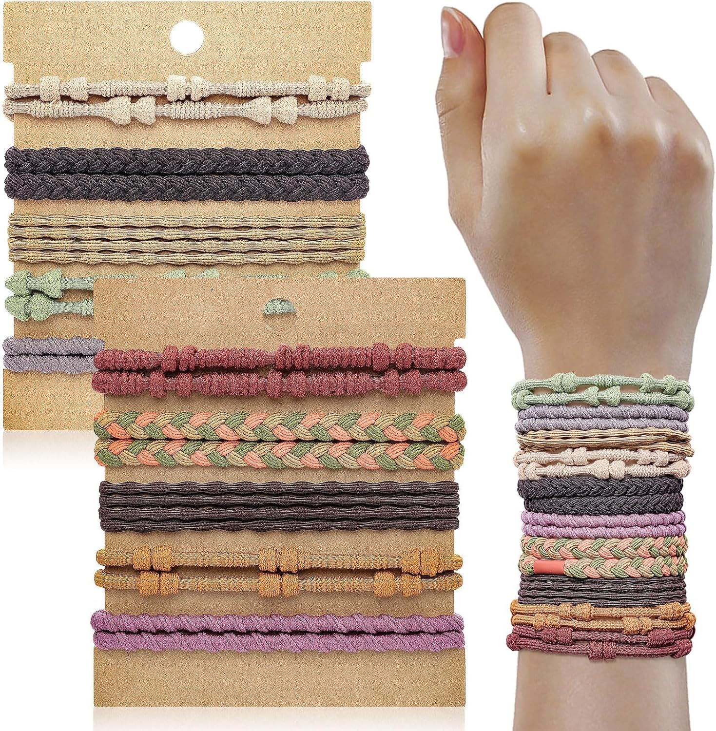 20 Pieces Boho Braided Ties for Girls, Boho Hair Scrunchie Bracelet, Hair Ties Set, Elastic Hair Bobbles for Girls for Thin, Long, Curly, Thick Hair or Pony Tails (10 Colors) image number 2