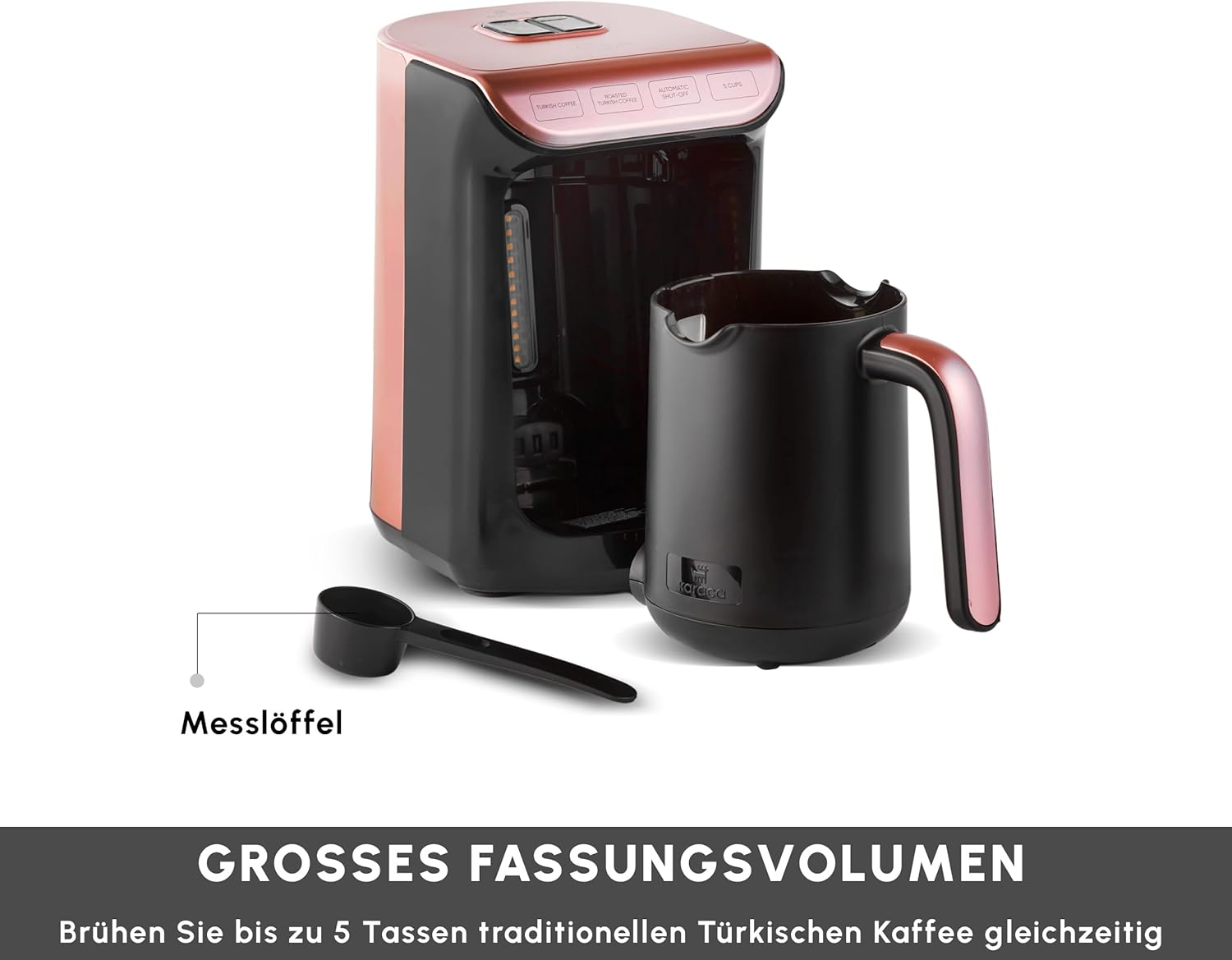 KARACA Hatır Koz Milky Turkish Coffee Machine 300Ml, 5 Cups Turkish Coffee Maker, Automatic Shut-Off & Temperature Control, Turkish Coffee Machine 535W, Rose Gold image number 6