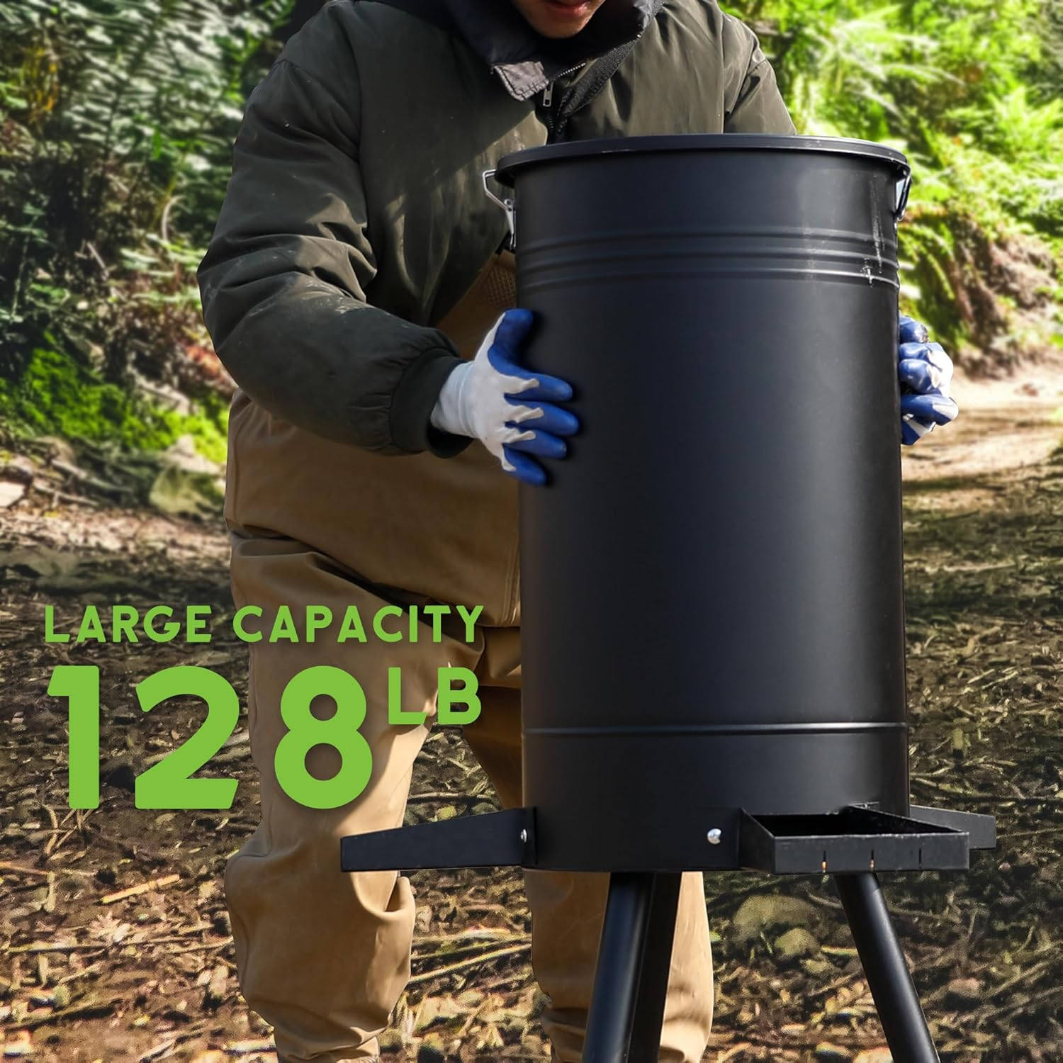 5.2KG Large Free Standing Deer Feeding Barrel, Heavy Duty Metal Hunting Game Feeder, Portable Gravity Deer Feeder Automatic Dispenser, Weather-Proof image number 1