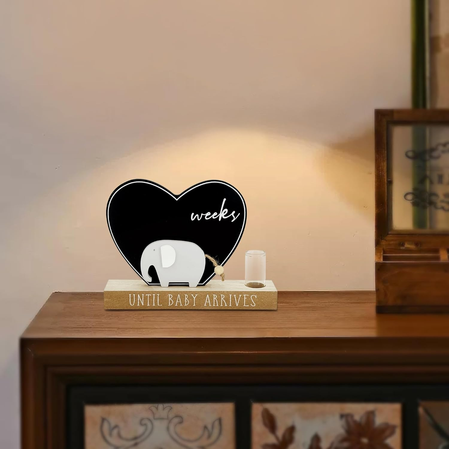 Pregnancy Baby Countdown Decor with Elephant & Chalkboard - Wooden Pregnancy Gifts, Pregnant Nursery Gift with Oil Diffuser image number 5