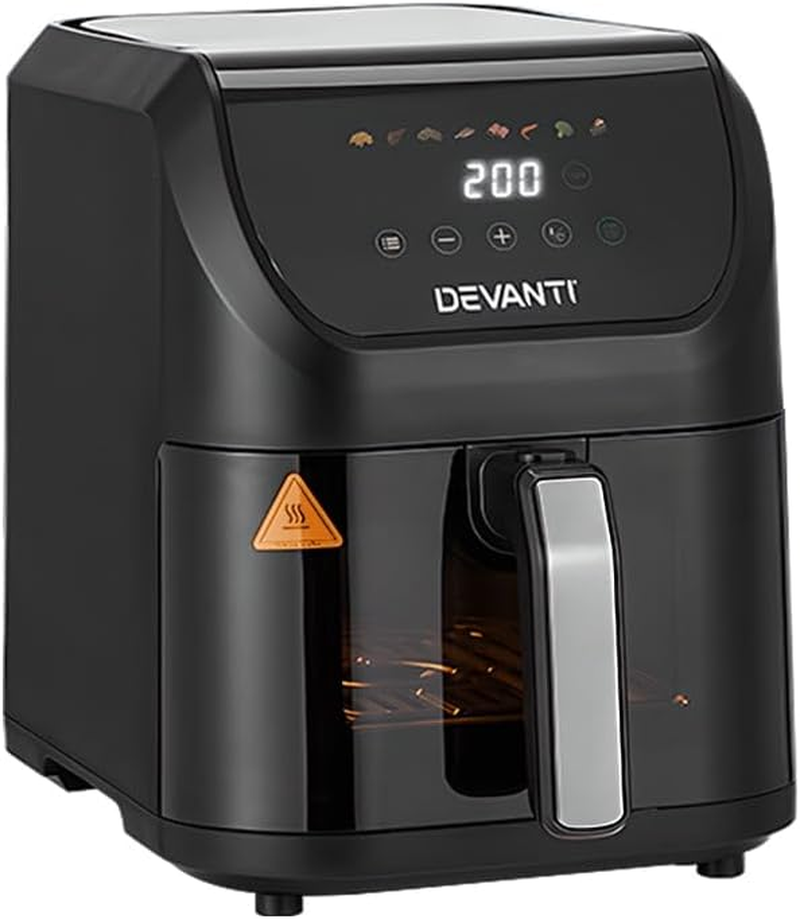 Devanti Air Fryer, 5L 1500W Airfryer Electric Cooker Airfryers Deep Fryers Rack Silicone Baking Basket Kitchen Oven Household Small Kitchens Appliances, Touch-Sensitive Control Panel Black image number 6