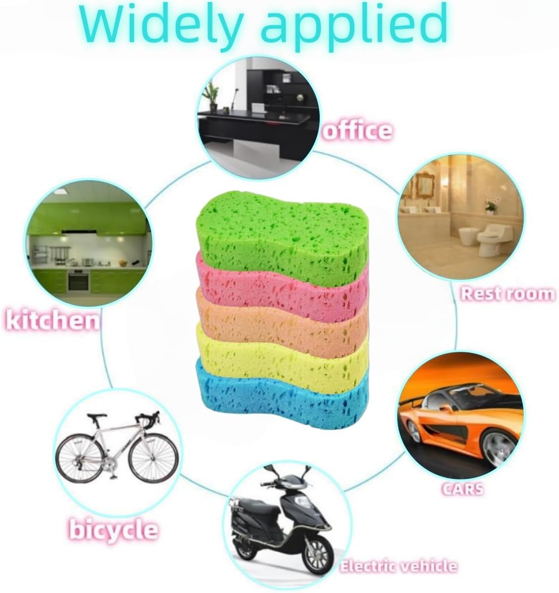 4 Packs of Car Wash Sponges, Large Soft Super Absorbent Scratch-Free Multi-Purpose Cleaning Tiles, Bicycles, Kitchen, Bathroom, Household Sponges (Random Color) image number 5
