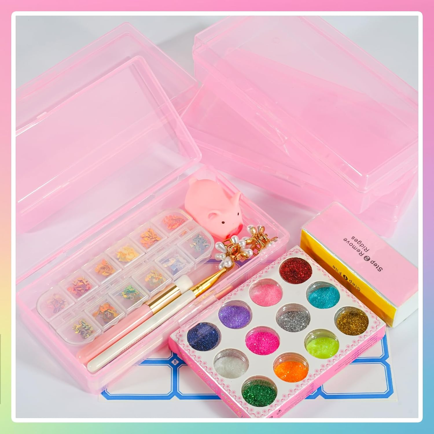 Lokyango 4-Piece Plastic Storage Box for Nail Tools - Manicure & Pedicure Supply Organizer Case (4Pcs in Pink) image number 6