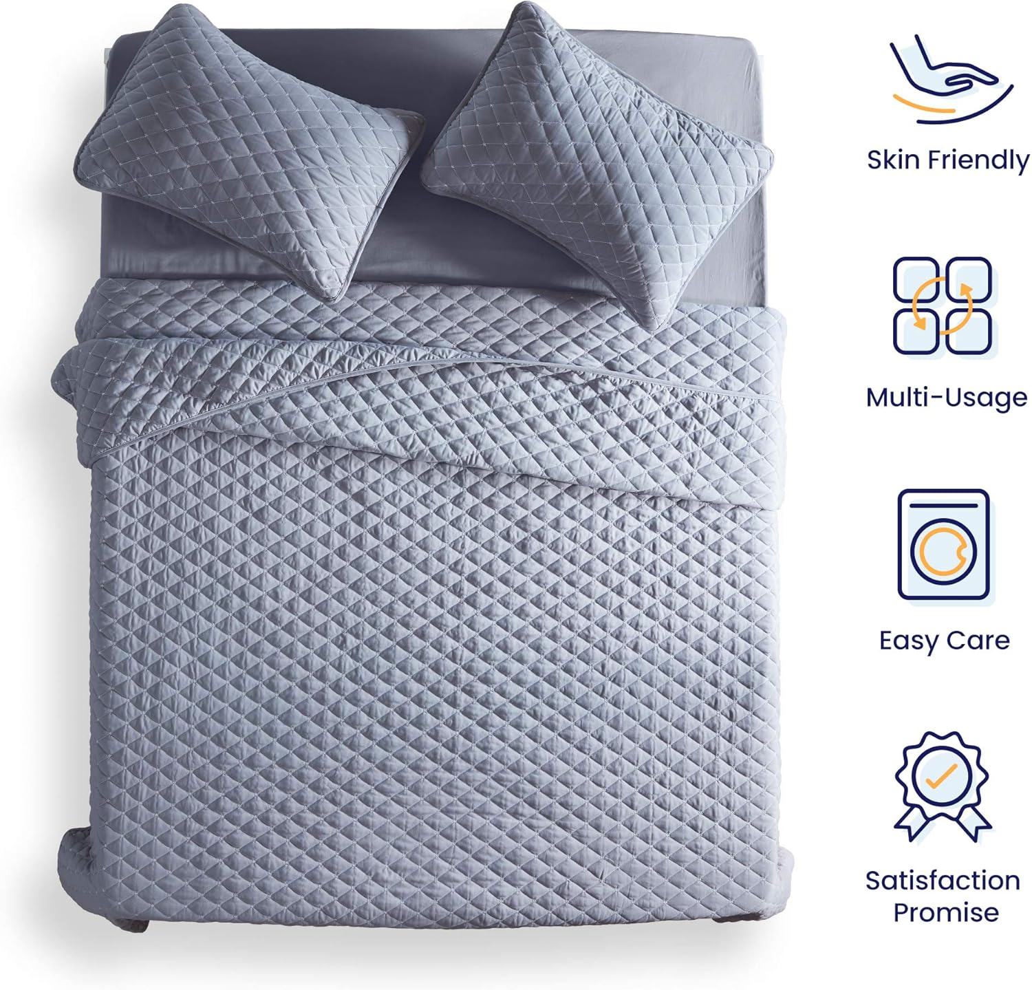 HOMWE Sleep Zone Premium Quilt Set 120Gsm Fabric Stich Bedding Set Twin Size 90X96 Inch with 2 Pillow Shams Ultra Soft Lightweight Microfiber Bedspread Coverlet for All Season, Gull Gray, Full/Queen image number 2