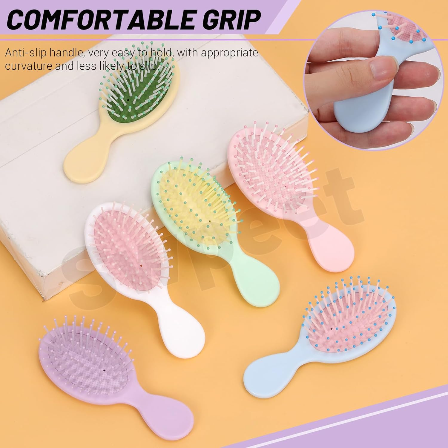 Swpeet 12Pcs Multicolor Mini Wet Hair Brush Assortment Kit, Travel Detangling Brush Small Paddle Hair Brush Pocket Travel Hair Brushs with Ease Knots Air Cushion Comb for All Hair Types image number 4