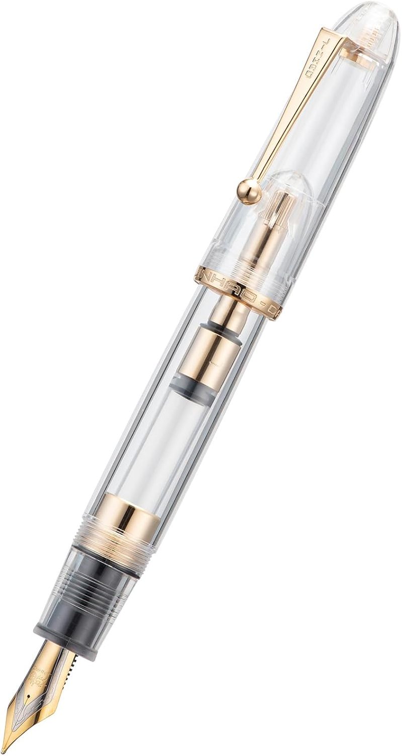Jinhao 9019 Dadao Series Fountain Pen, Size 8 Medium Nib with Refillable Large Ink Converter, Transparent Clear Design Smooth Writing Pen (Gold Trim) image number 3