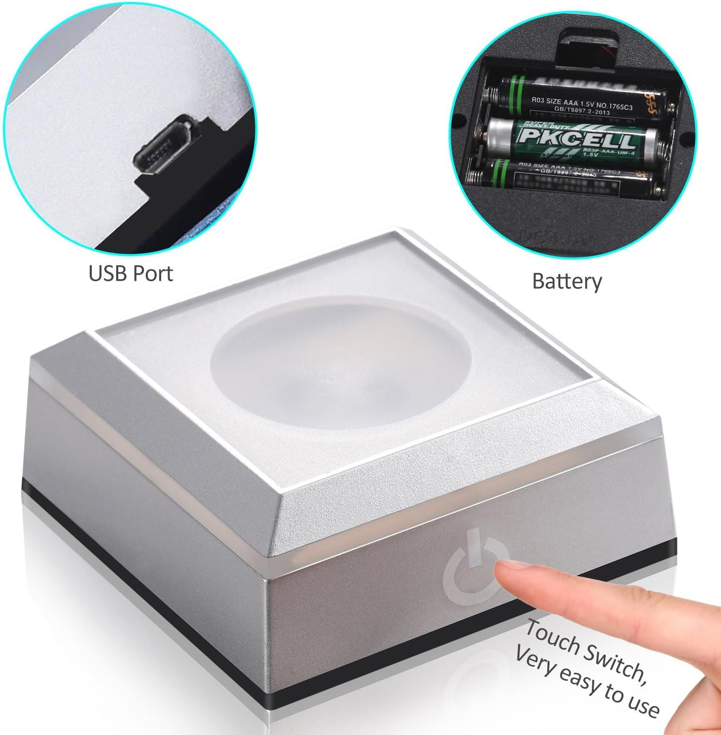 LED Light Base Spherical Recess Show Crystal Ball Stand for 3D Laser Crystal Glass Art with Sensitive Touch Switch Display Base Show Decor 1Pcs image number 2