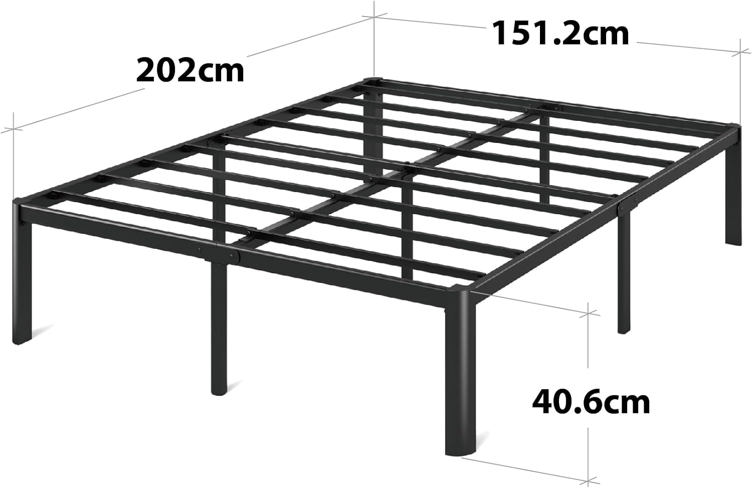 Zinus Van Queen Bed Frame 40Cm Metal Bed Base | Steel Slat Mattress Support | Bedroom Furniture, Black image number 2