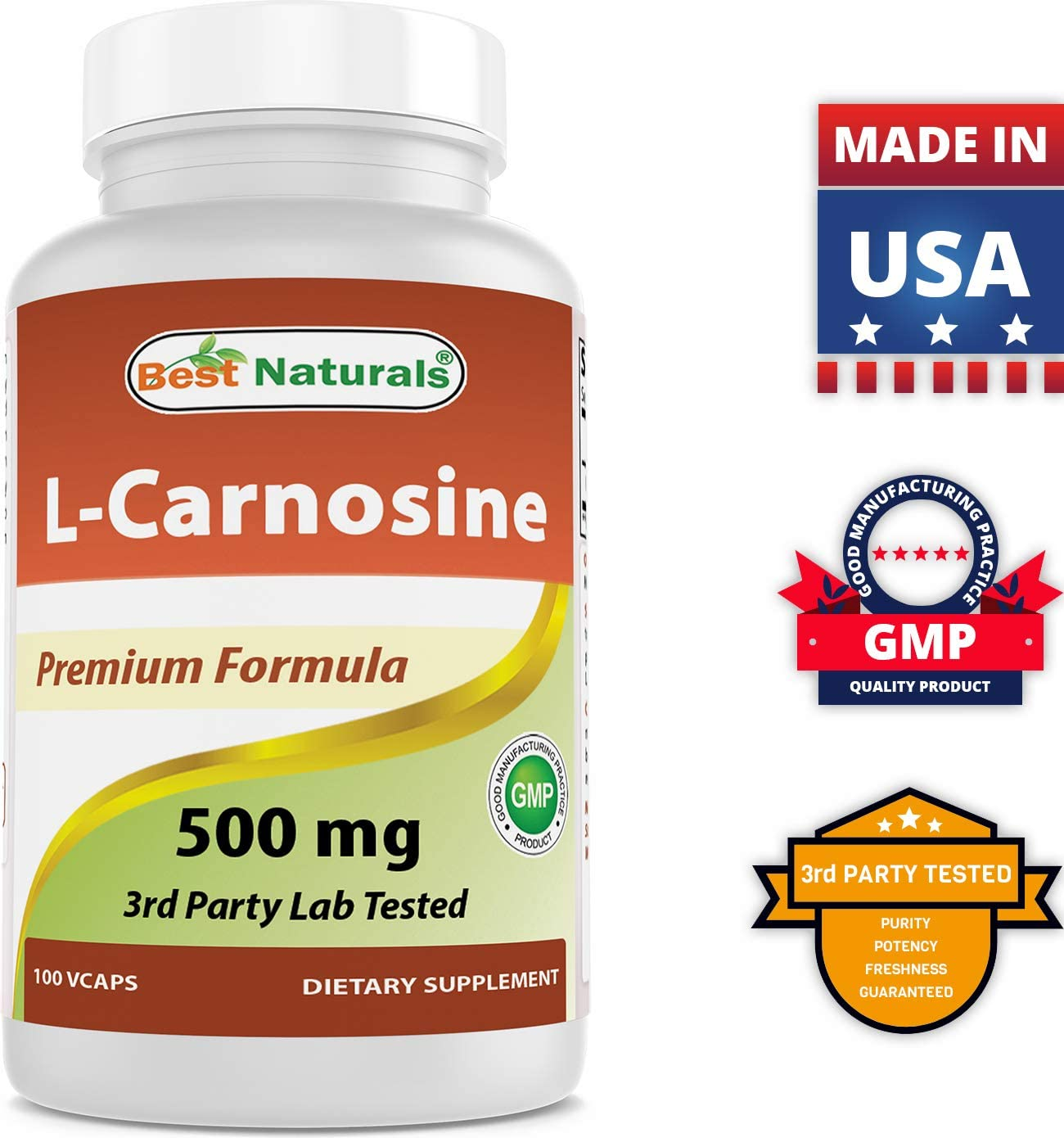 Best Naturals L-Carnosine 500 Mg 100 Vcaps (100 Count (Pack of 2)) image number 3