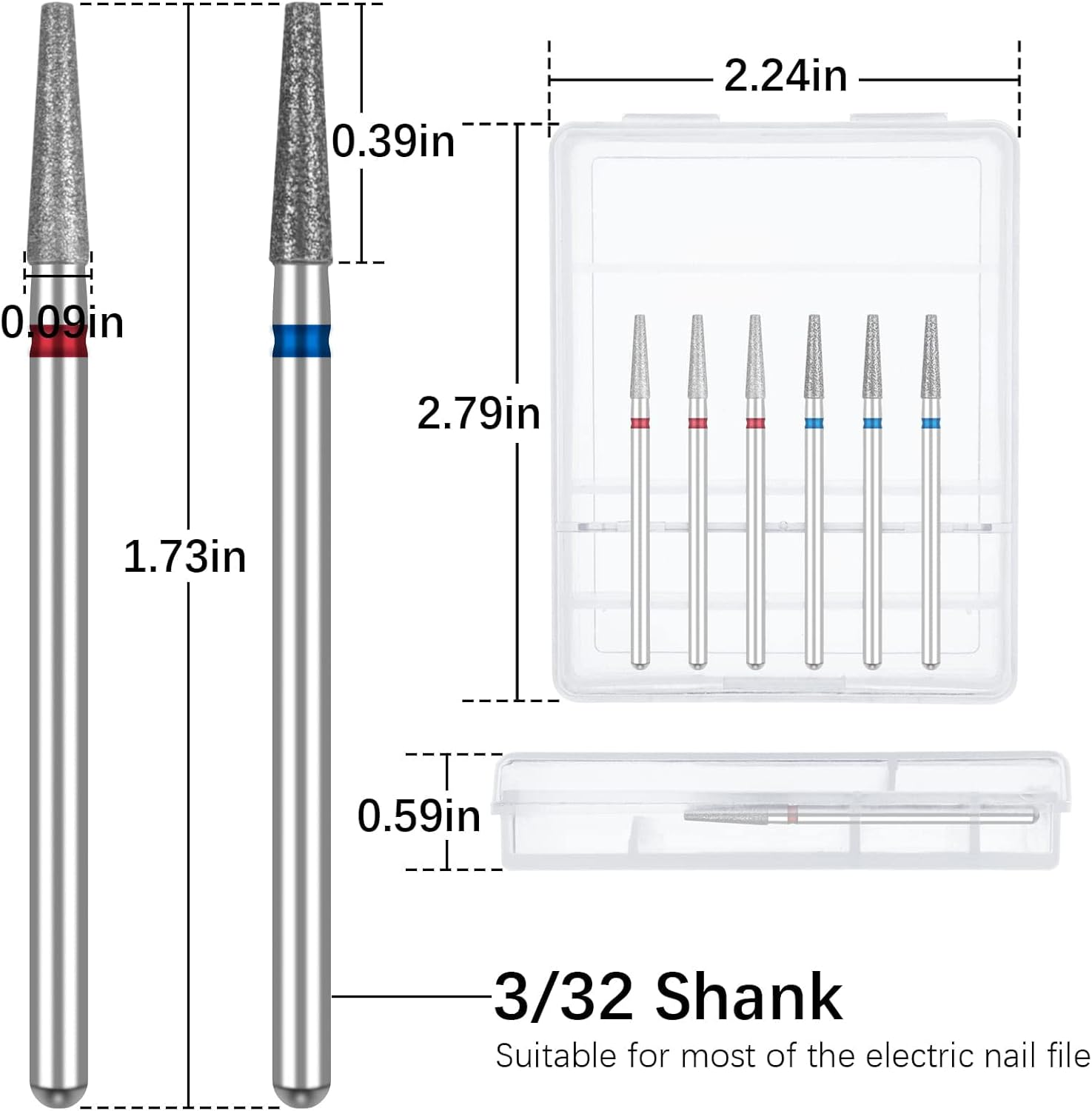 Difenni Nail Drill Bits Cuticle Nail Drill Bit Tapered Barrel Cuticle Drill Bits with Storage Case,3/32 Shank Efile Bits for Nail Prep and Manicure Pedicure Tools(Fine&Medium) image number 4