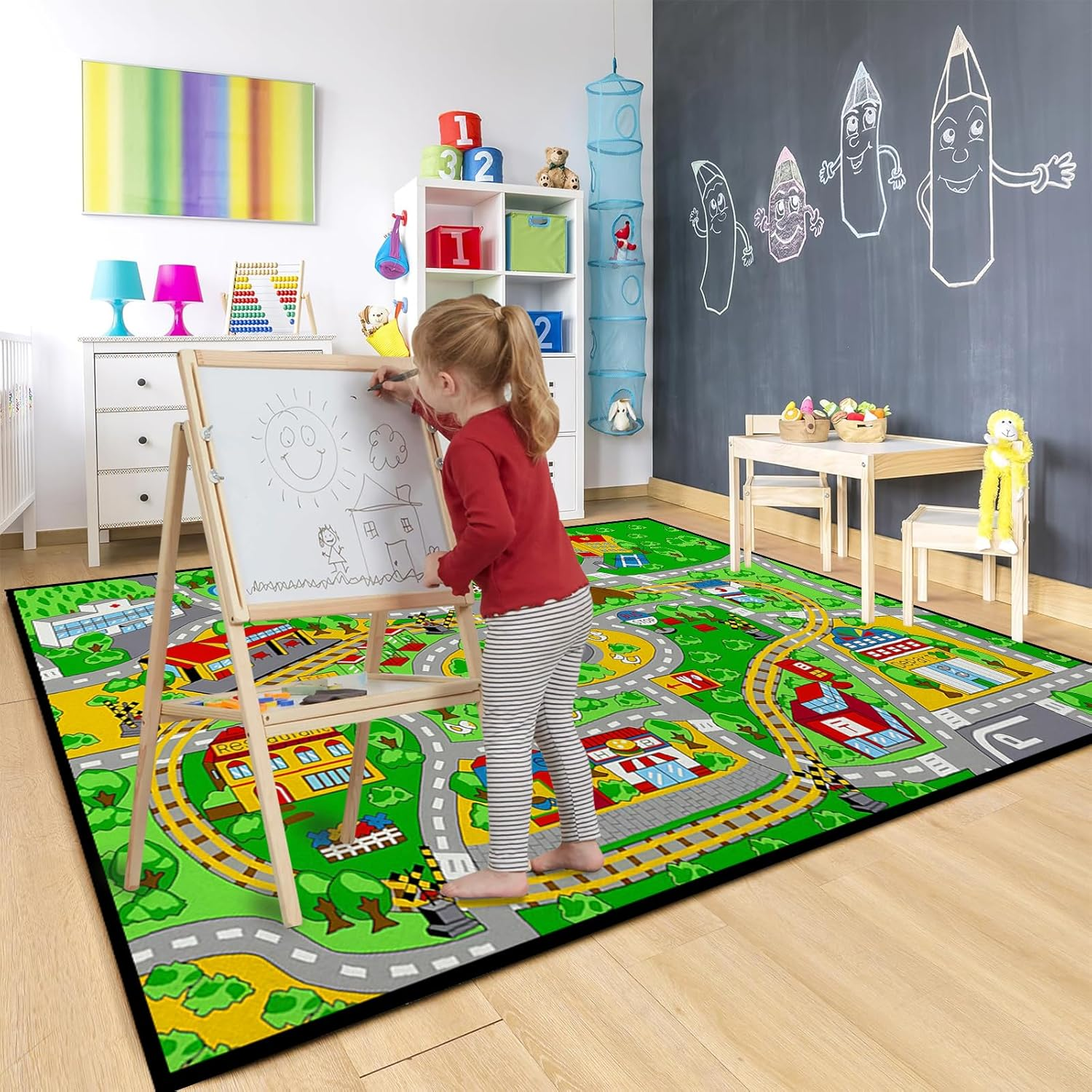 Kid'S Play Mat 200 X 300Cm Extra Large Playmat Non Slip Have Fun City Life Road Map Car Play Mat Study Activity Centerpiece Learning Education Area Rug for Bedroom Playroom Decor (Road 5, 200X300Cm) - Road 4 image number 4