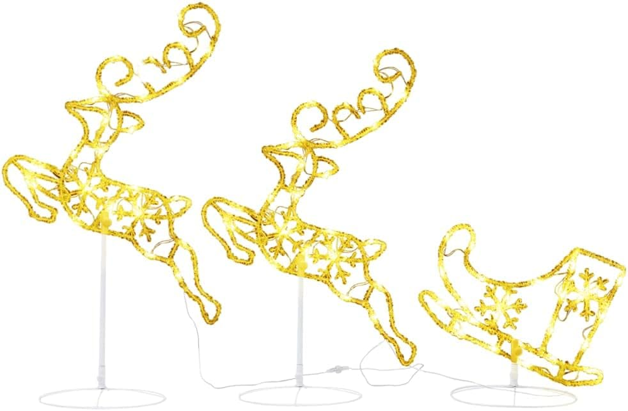 Christmas Reindeer, Xmas Light up Reindeer Outdoor Yard Christmas Decoration Acrylic Christmas Flying Reindeer&Sleigh 260X21X87Cm Warm White image number 6