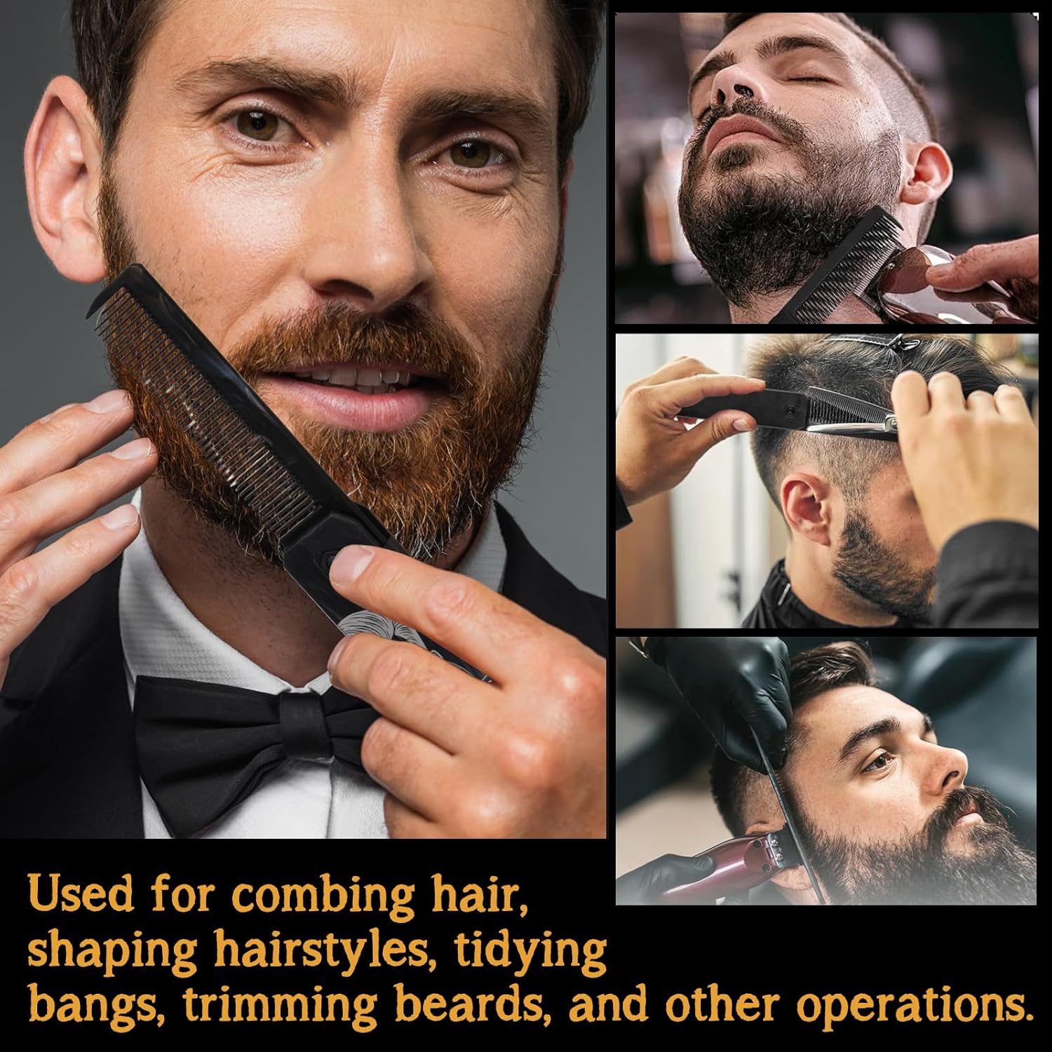 3-In-1 Folding Hair Comb for Men, Fine & Wide Tooth Comb with Beard, Hair & Moustache Styling, Anti-Static Travel-Friendly Pocket Comb, Compact & Durable