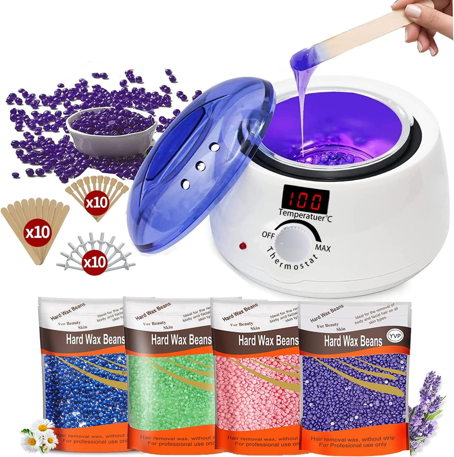 Hoxue 2025 Digital Waxing Kit for Women,Waxing Kit for Brazilian Wax,Wax Pot Heater with Wax Beans,Wax Warmer for Sensitive Skin Hair Removal,Easy to Use Wax Melt Warmer.Au Plug (White)