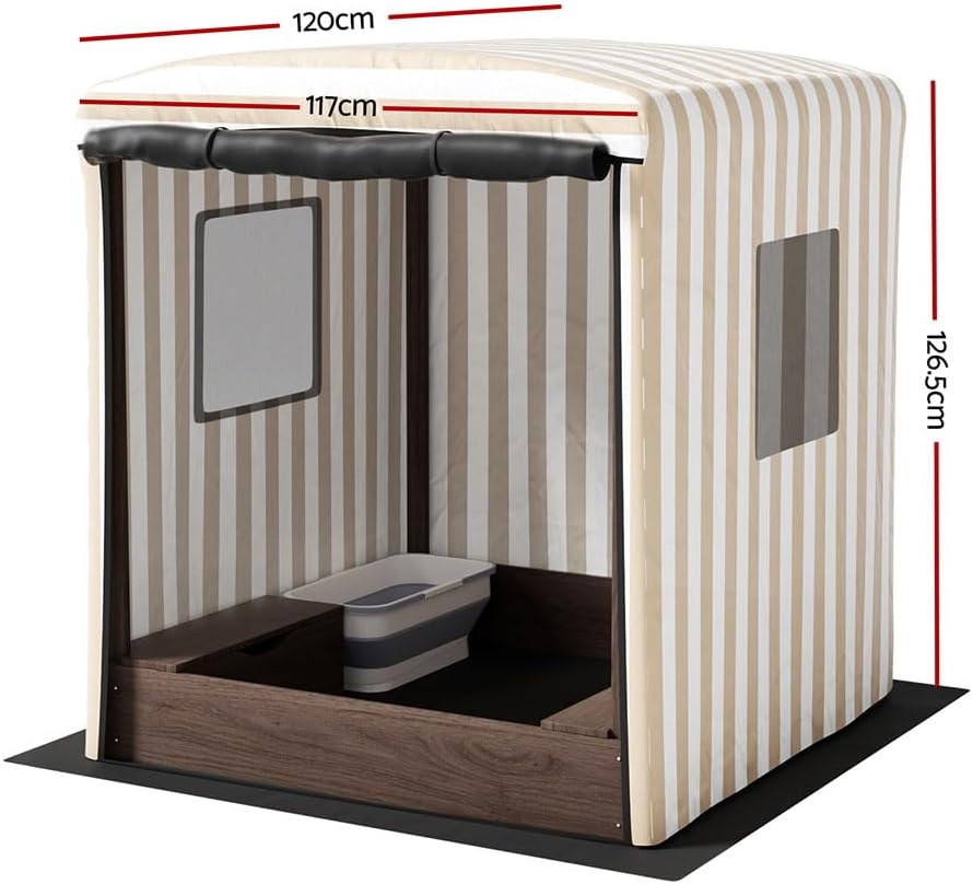 Keezi Kids Sandpit, 120Cm Height Wooden Sandbox Sand Pit Play Toys Water Basin Sandcastle Garden Patio Beach Activity Outdoor Toy Games, with Water-Resistant Canopy and Roll-Up Windows