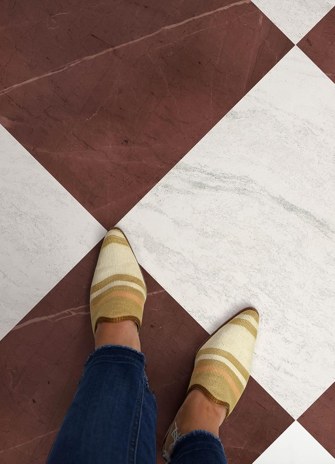 Floorpops X Chris Loves Julia Bonneville Oxblood Peel and Stick Floor Tiles, FP6333 - Red image number 3