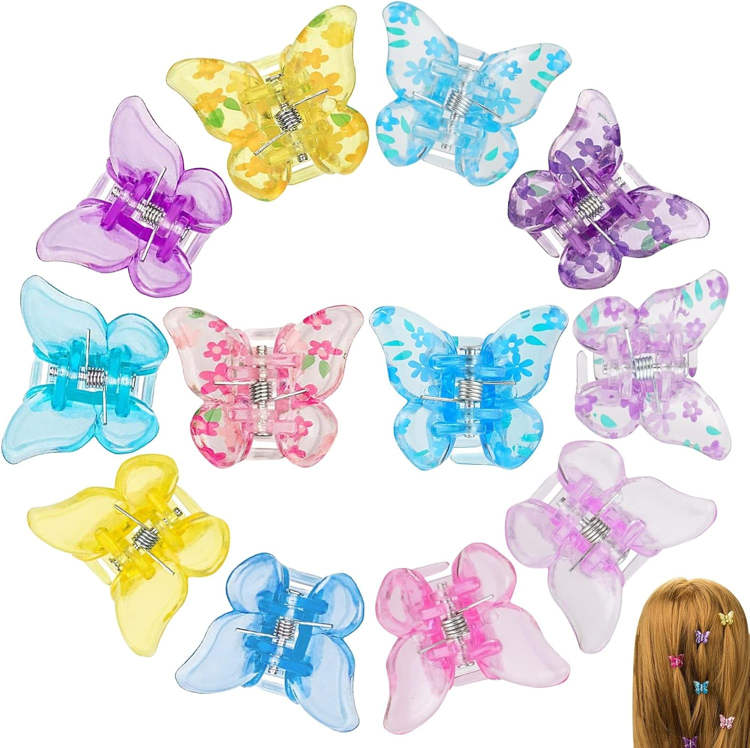 Pack of 12 Butterfly Hair Clips, Butterfly Hair Clips for Children, Hair Clips Small, Butterfly Hair Clip, Mini Claw Barrettes Mixed Colour, for Girls and Children