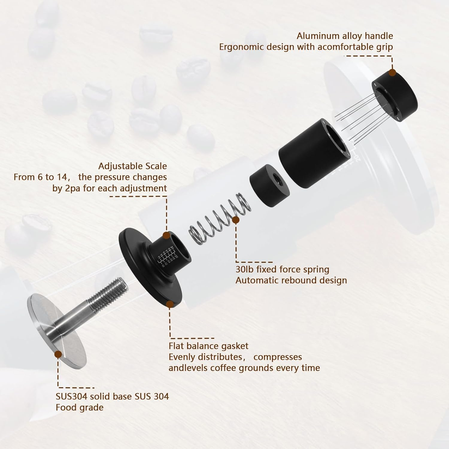 Espresso Tamper with WDT Tool, 2 in 1 Coffee Tamper 53Mm with Stainless Steel Base, Espresso Coffee Stirrer,8 Needles 0.4Mm WDT Tool Espresso Fits All 54Mm Portafilters,Coffee Gifts image number 1