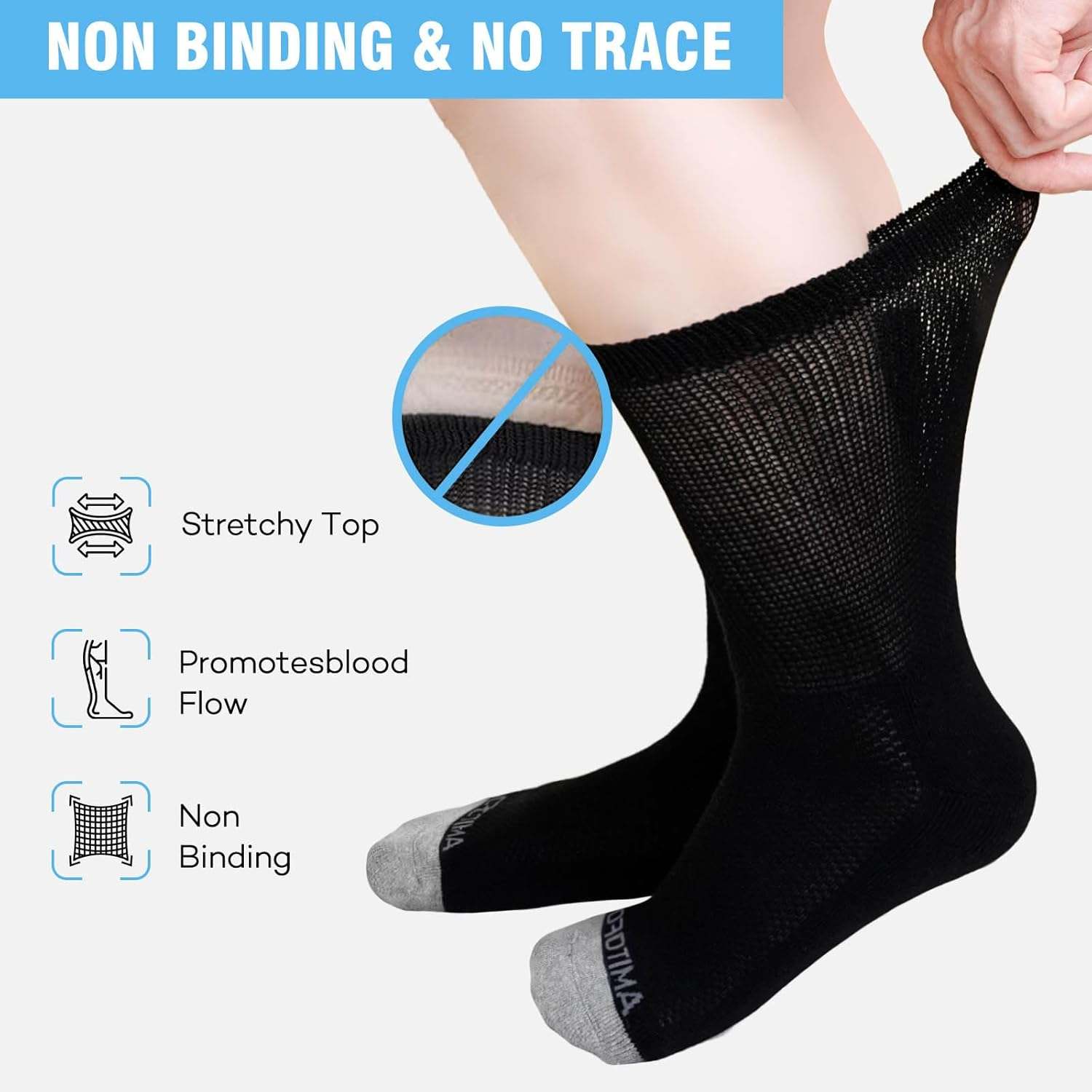 Caidienu Non Slip Diabetic Socks: 4 Pairs Extra Wide Hospital Socks for Men Women with Grips Elderly Edema 9-15 image number 4