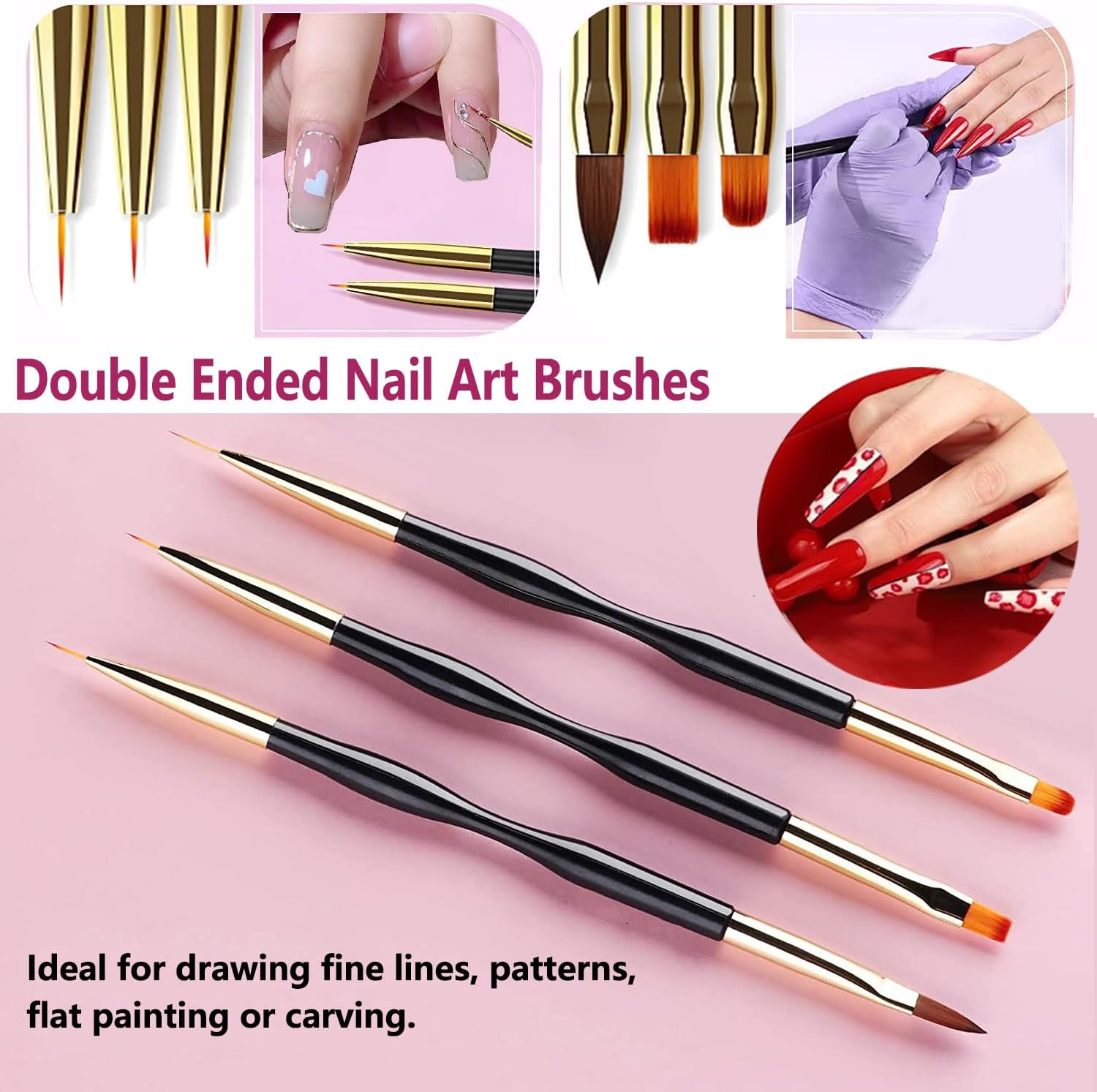 MUSILAN 31Pcs Nail Art Brushes and Nail Art Tools Set, Nail Dotting Tools, Acrylic Nail Brush, Striping Nail Art Brushes for Long Lines, Nail Drawing Pen for Salons & Home DIY Manicure Nail Design - Pink image number 2