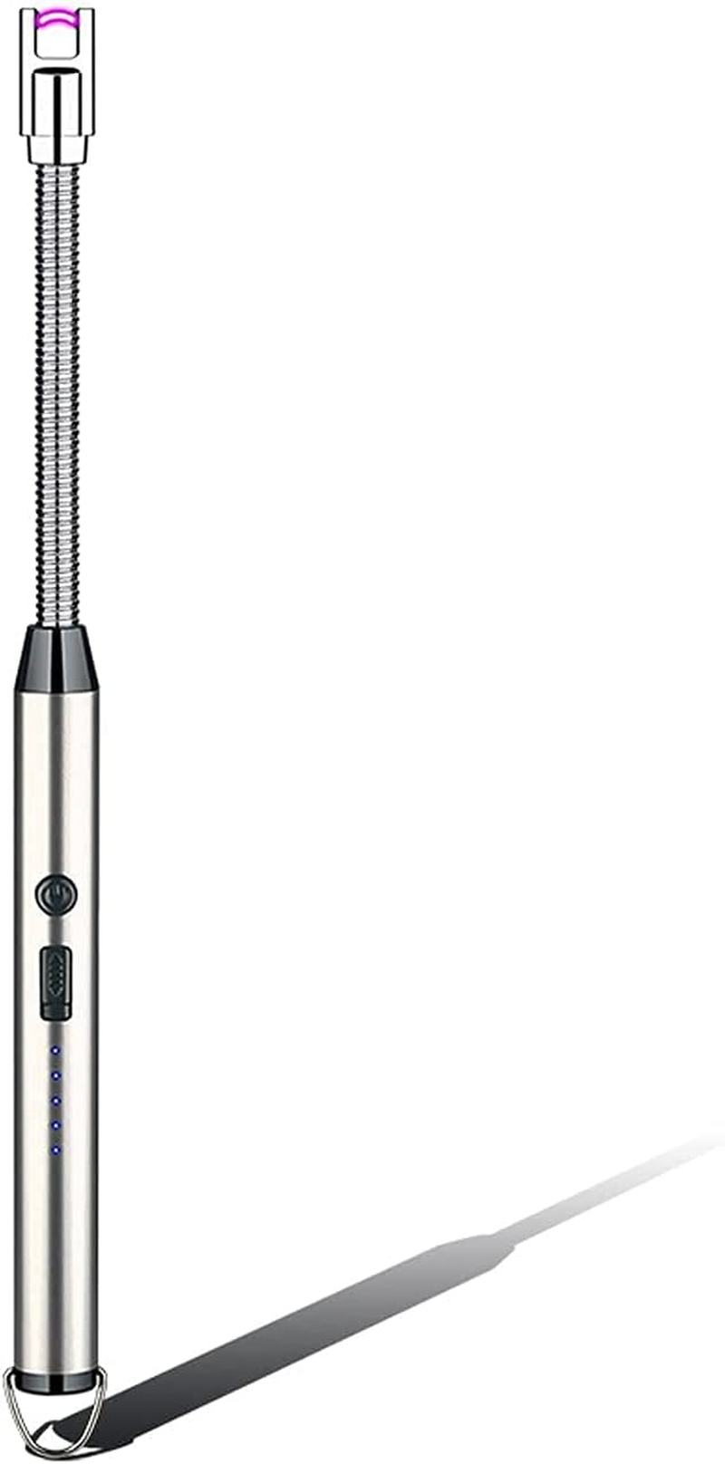 Nomel Electric Candle Lighter, USB Windproof Flexible Camping BBQ Outdoor Rechargeable Plasma Safety Lighter, 360&deg;Flexible Long Neck, LED Battery Display, Hook, Silver image number 2