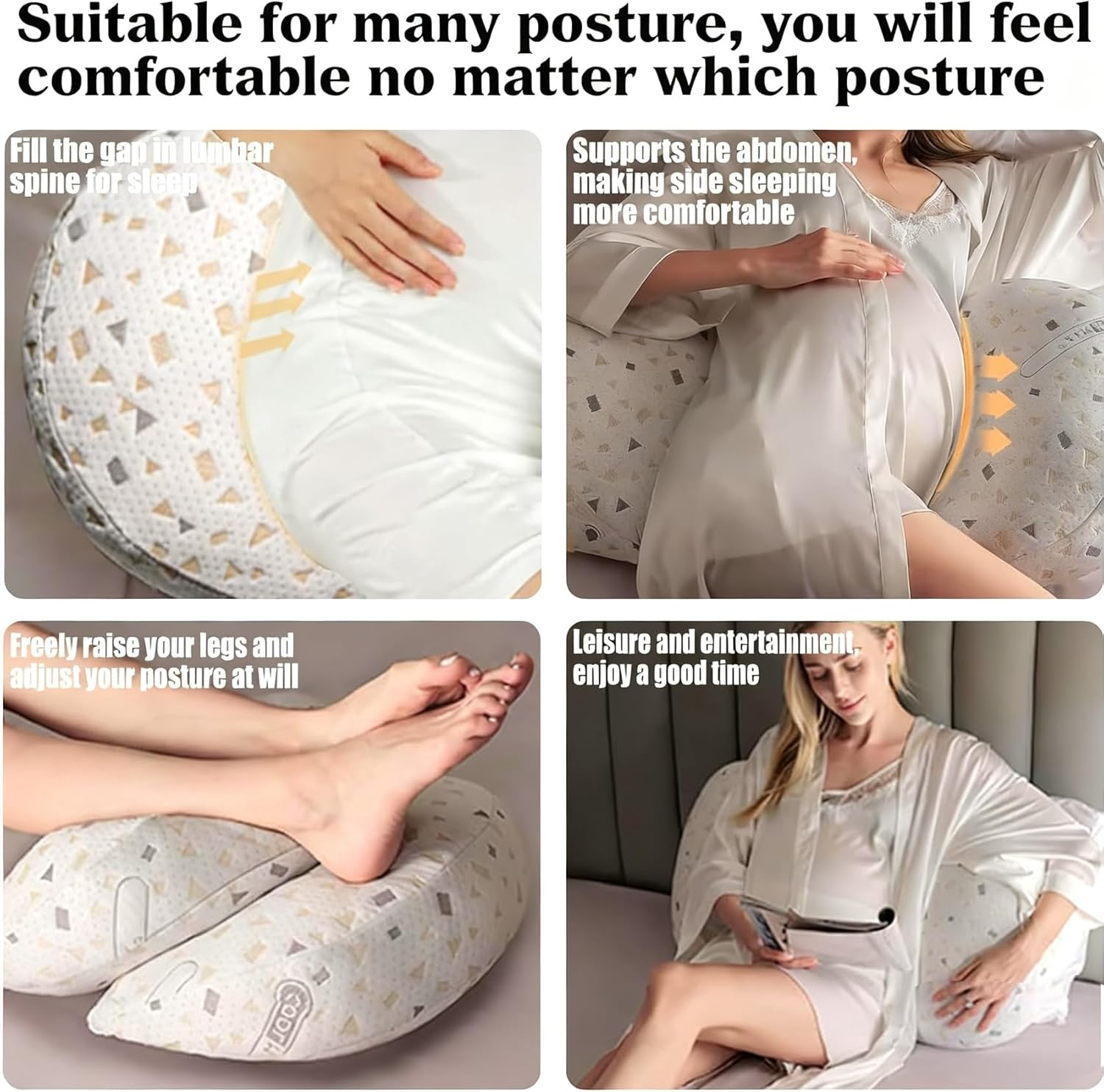 Grey White Comfortable Maternity Pillow for Sleeping, Pregnancy Pillows Pregnant Women, Supports for Side Sleepers Back HIPS Legs Belly image number 4