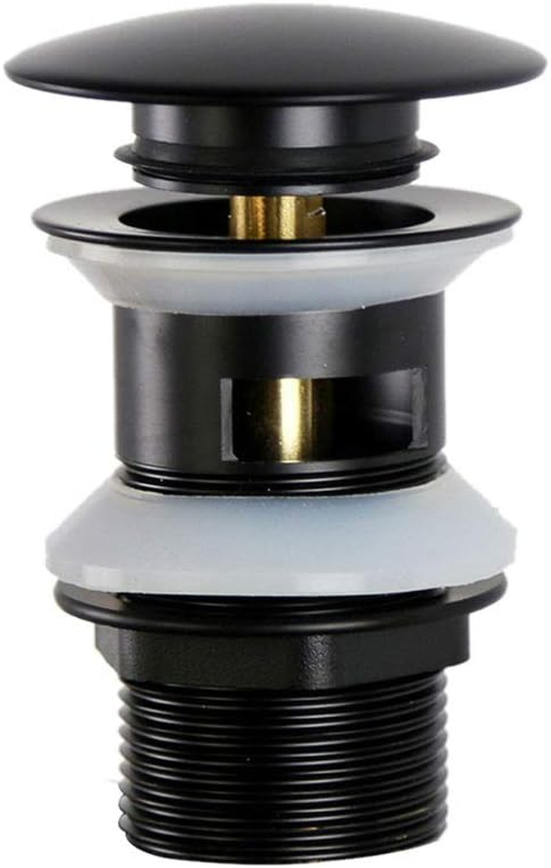 Pop up Sink Plug Slotted Black Click Clack Basin Waste Plug with Overflow for Bathroom Bathtub