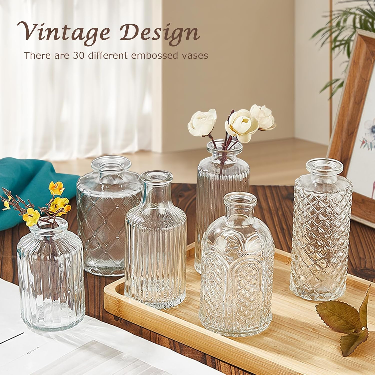 Lenamos Glass Bud Vases in Bulk Set of 30, Small Flower Vases Clear Vases for Centerpieces, Mini Vintage Vases for Flowers for Wedding Party Home Decorations Rustic Farmhouse Table Decor image number 5