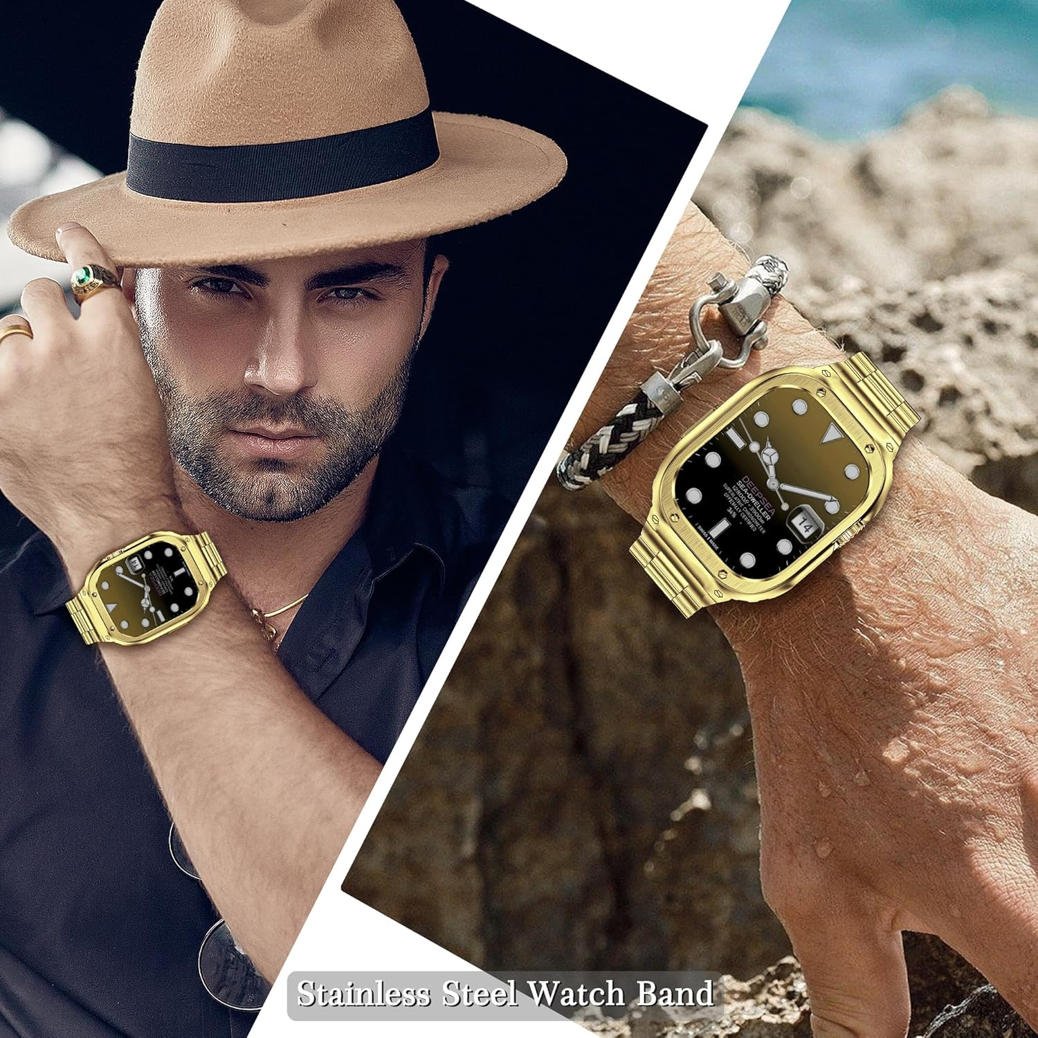 Amznew Apple Watch Band with Case Compatible for Iwatch Series Ultra(49Mm) 8/7(45Mm/41Mm), 6/5/4/Se(44Mm/40Mm), Stainless Steel Watch Bands and Metal Protective Bumper Cover for Men image number 5