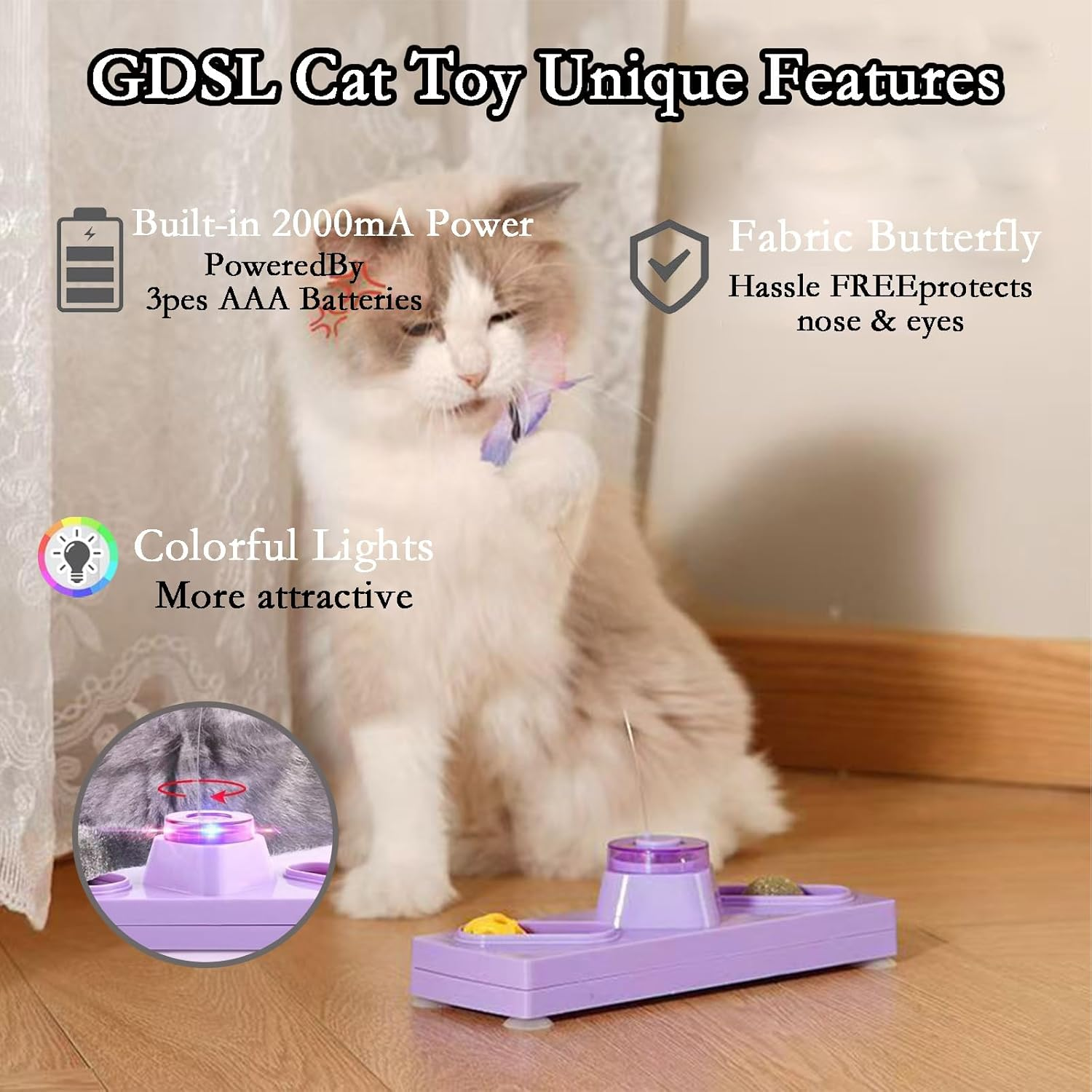 Cat Toys 3 in 1 Interactive Cat Toys for Indoor Cats - with Interactive Butterfly Flutter,Track Balls and Catnip image number 1