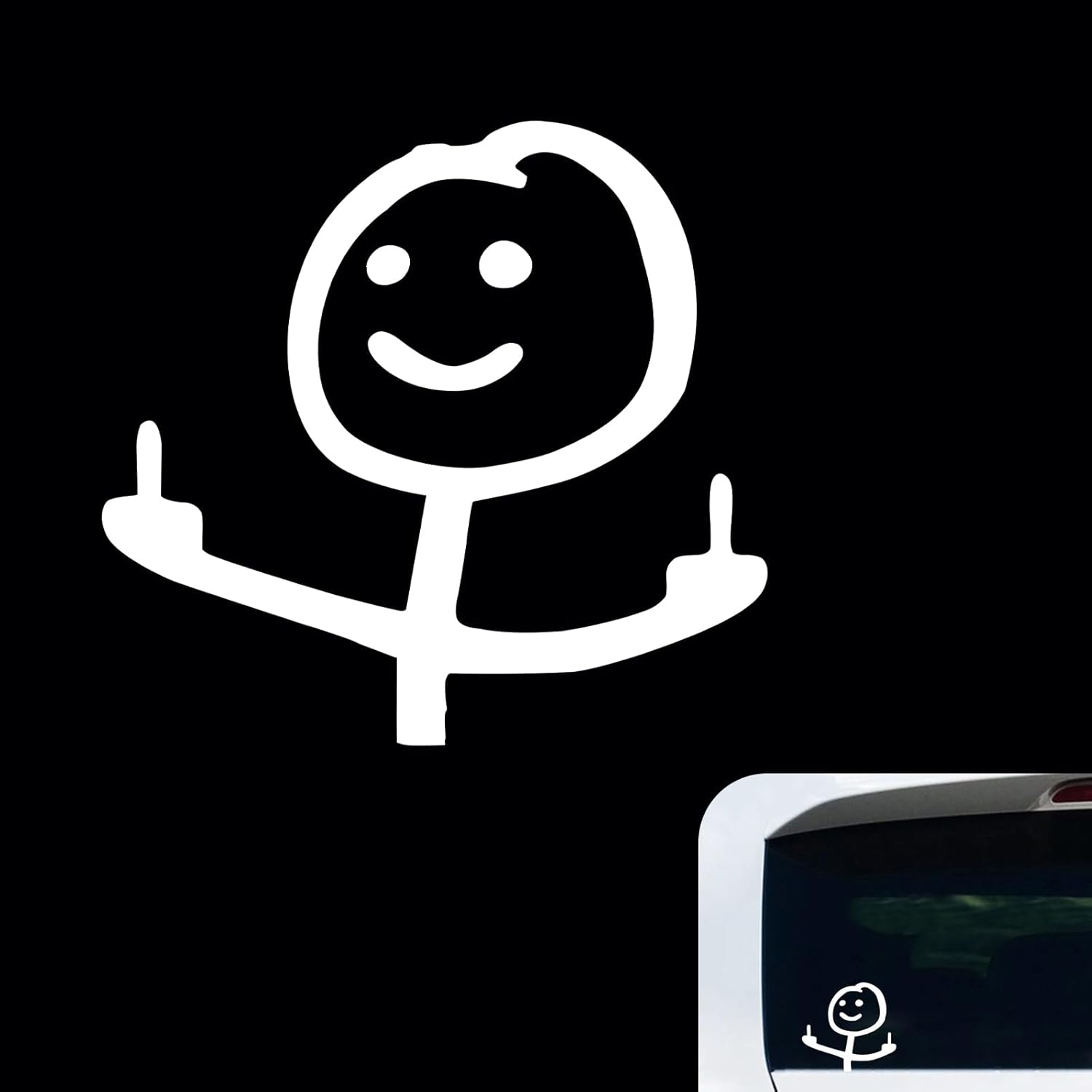 Car Decals, Funny Cartoon Middle Finger Sticker, Personalised Sticker, Auto Waterproof Vinyl Sticker, Personalised Graffiti Decal for Windshield, Bumpers, Window, Car Door (White)