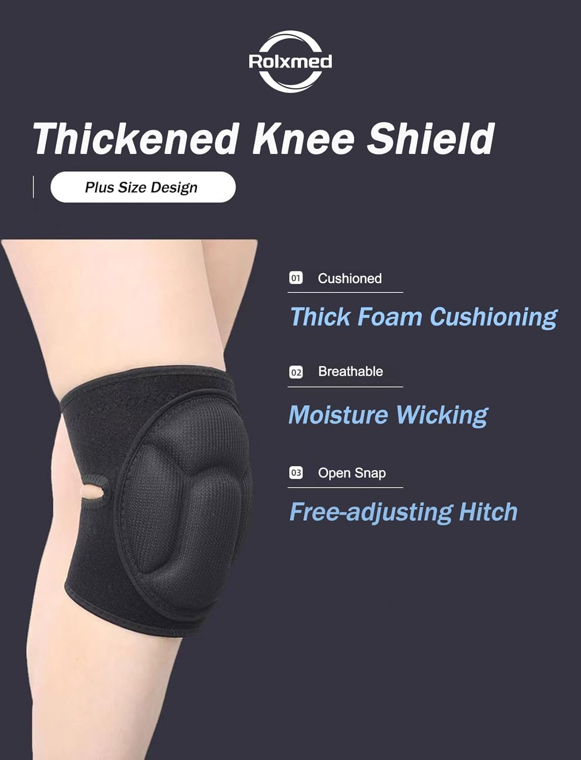 Rolxmed Knee Pads EVA Sponge Cushioned Adjustable, Collision Avoidance Brace for Sports and Kneeling Work Gardening Housework and Maintenance for Men Women (L, 2Packs) image number 2