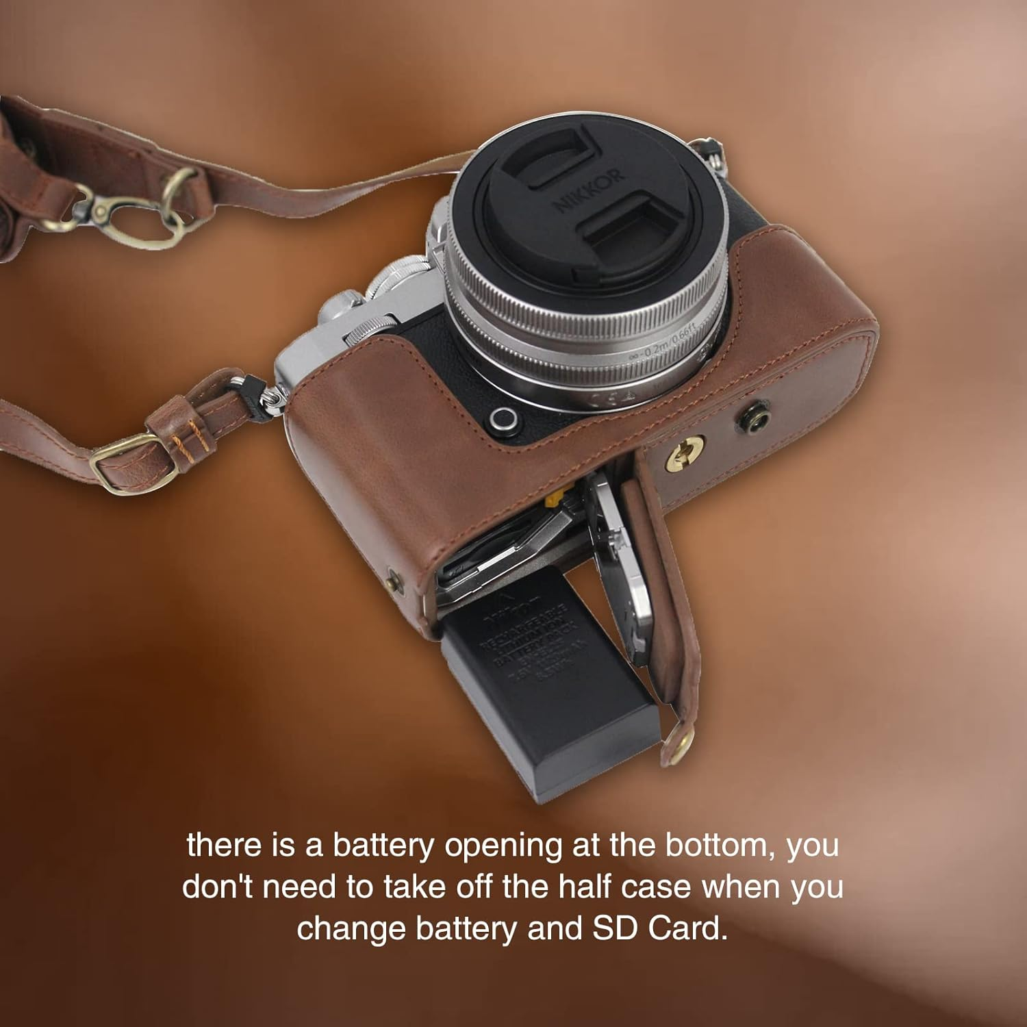 Z Fc Zfc Camera Caserieibi PU Leather Case with Strap for Nikon Z Fc Zfc 28Mm F/2.8 SE, 16-50Mm F/3.5-6.3 Lens, Coffee, S, Coffee - Brown image number 7