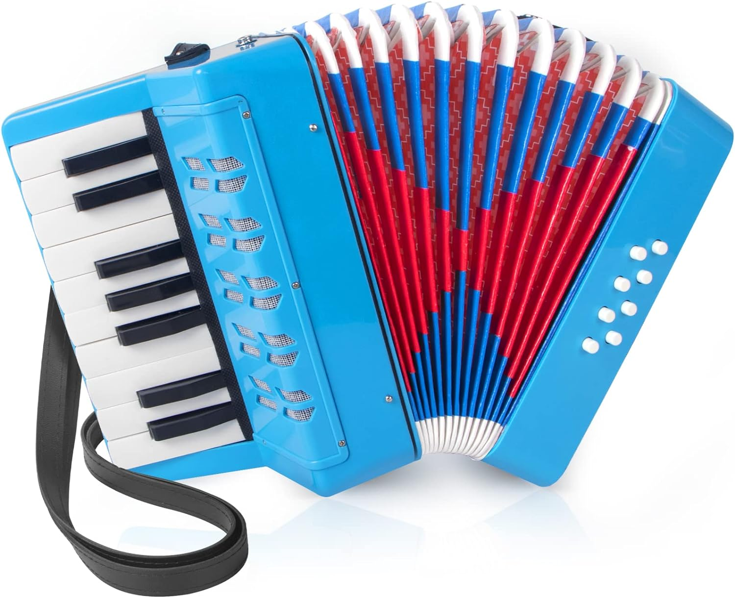 Accordion, 17 Keys Piano Accordion for Kids 8 Bass with Straps for Beginners Student Educational Musical Instrument (White)