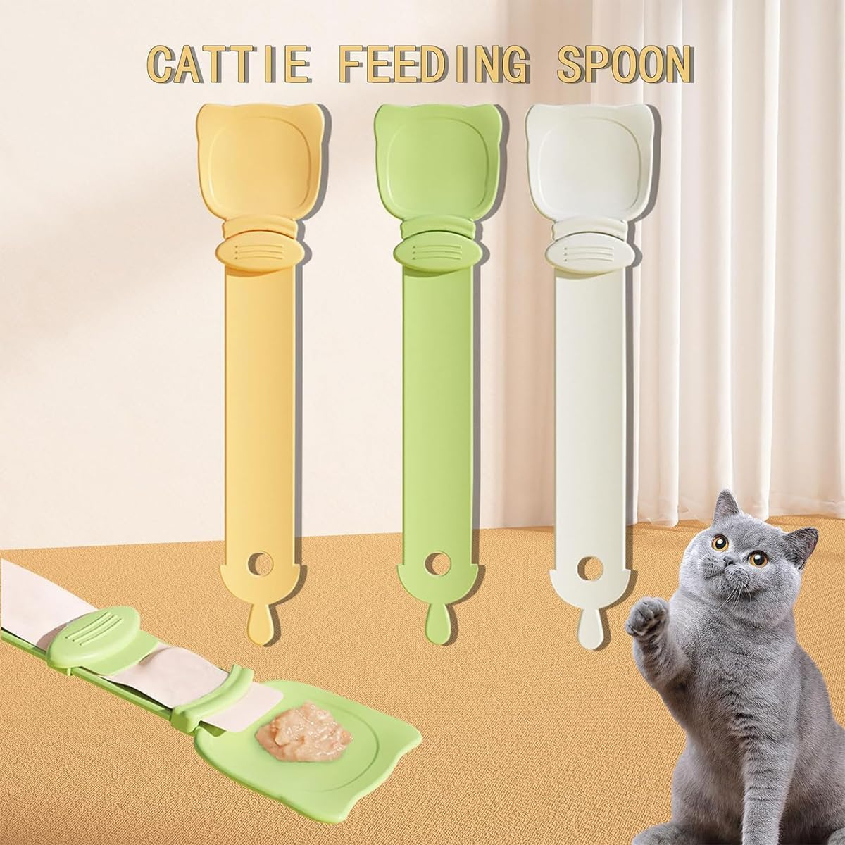 2 X Yellow Cat Strips, Squeeze Spoon, Feeder Cat Strip, Pet Feeder, Cat Food Spoon, Flexible Pet Spoon, Multifunctional Cat Snack Spoon for Pets, Bowls, Drinkers and Accessories image number 3