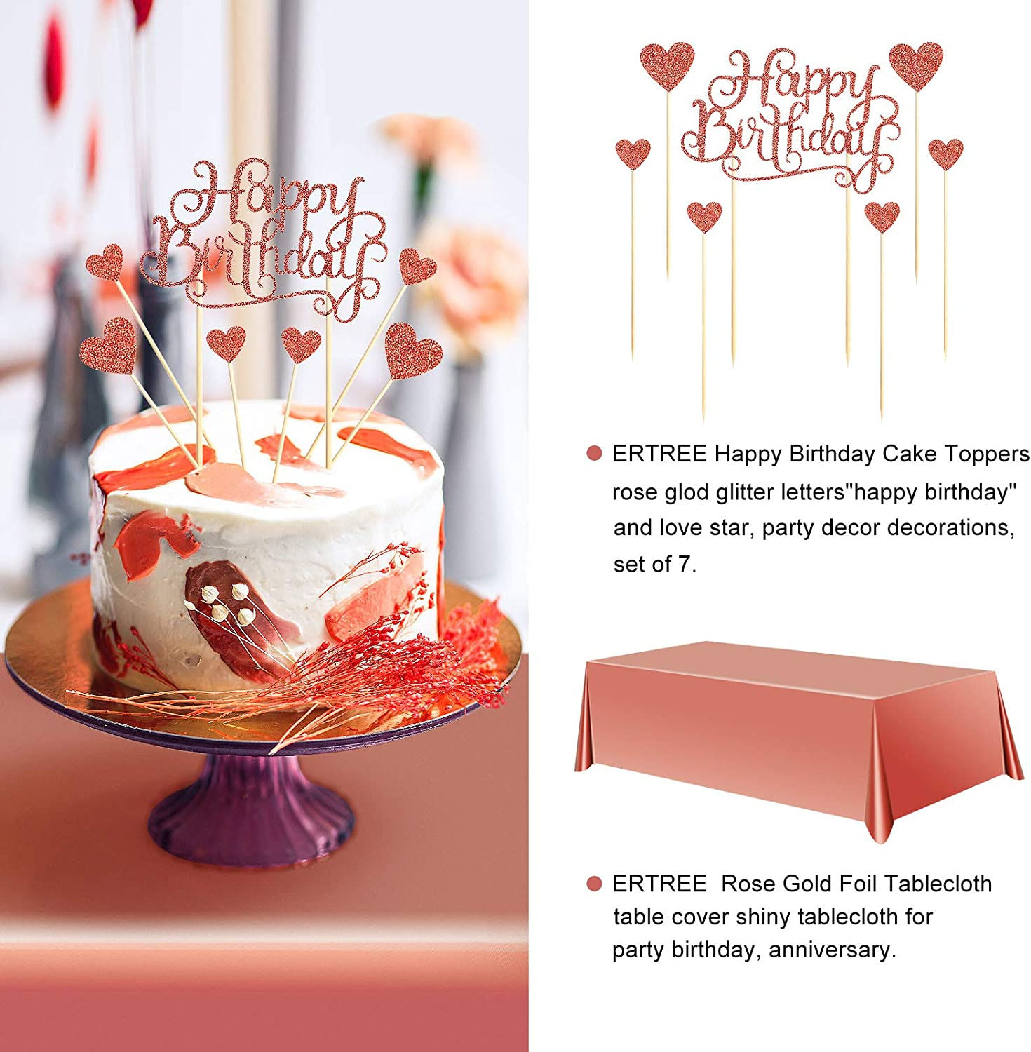 Rose Gold 40Th Birthday Decorations for Women, Party Supplies Including Happy Balloons, Fringe Curtain, Tablecloth, Photo Props, Foil Balloons, Sash and Tiara