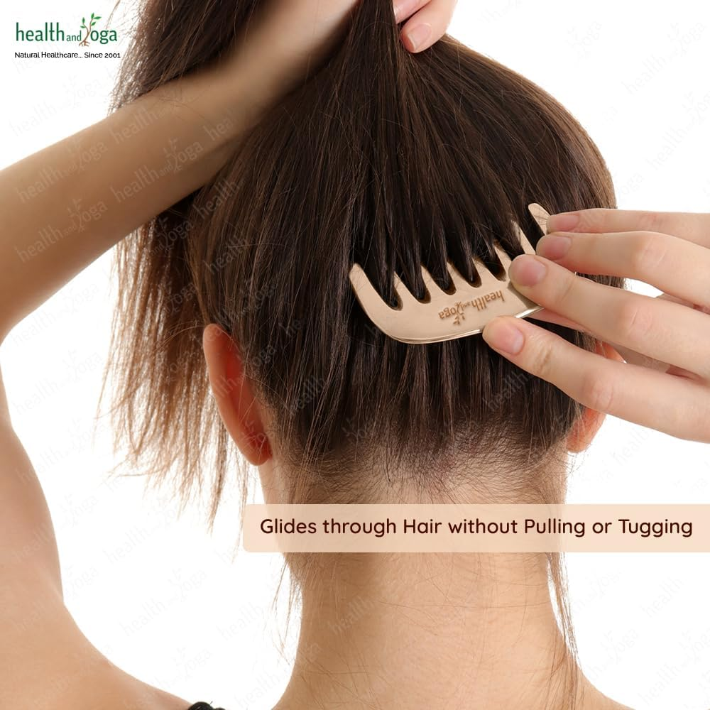 Healthandyoga Kansa Comb - Ayurvedic Healing Bronze Metal Hair Care Accessory - Detox Head Massage - Smoothens Hair, Clears Dandruff, Tones Scalp, Revitalises Hair Roots,Boosts Hair Regrowth, Relaxes image number 2