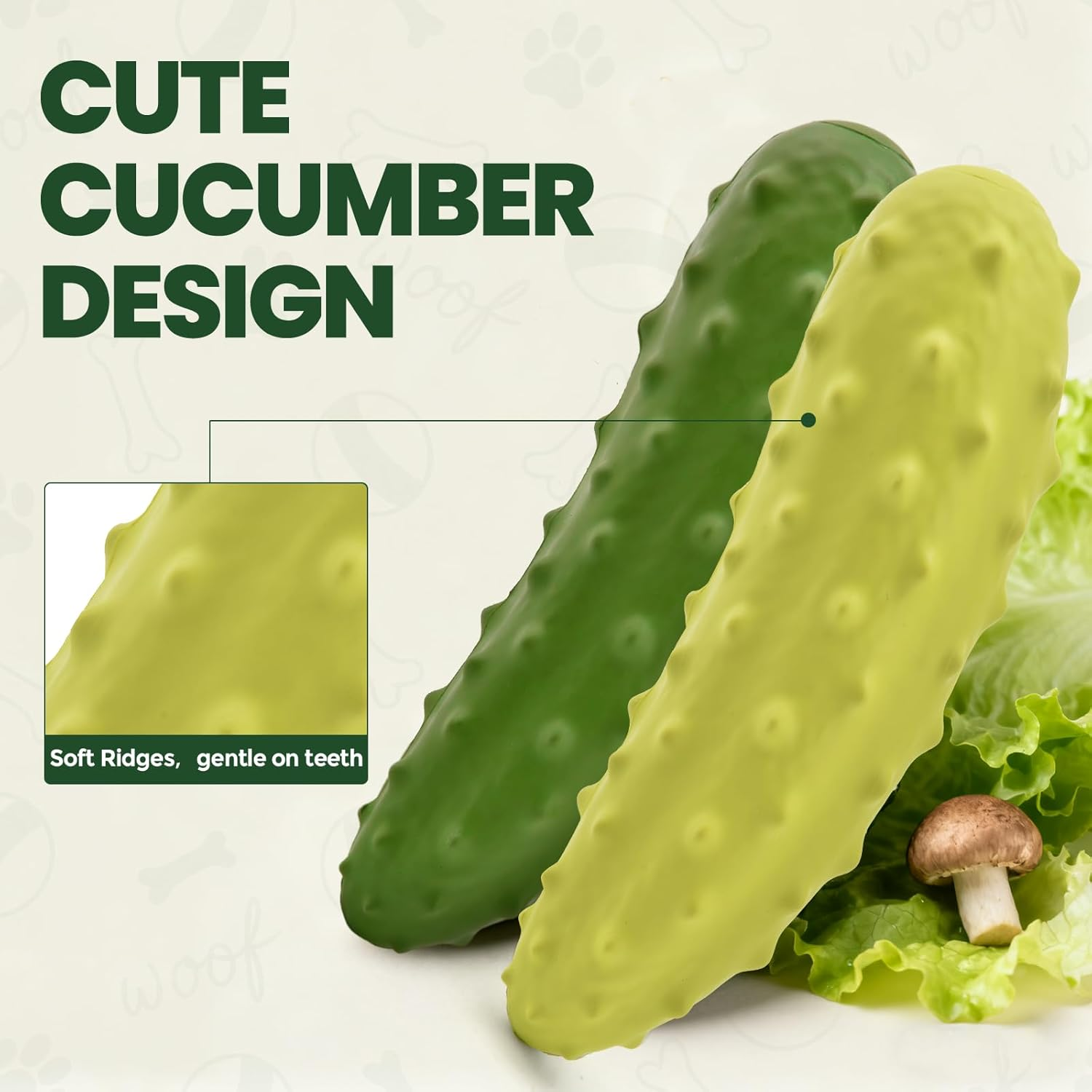 LIFLIX 2PCS Tough Squeaky Dog Toys, Durable Dog Chew Toy with Natural Rubber, Teething Toys for Medium Large Breeds, Yellow and Green Cucumber Pickle