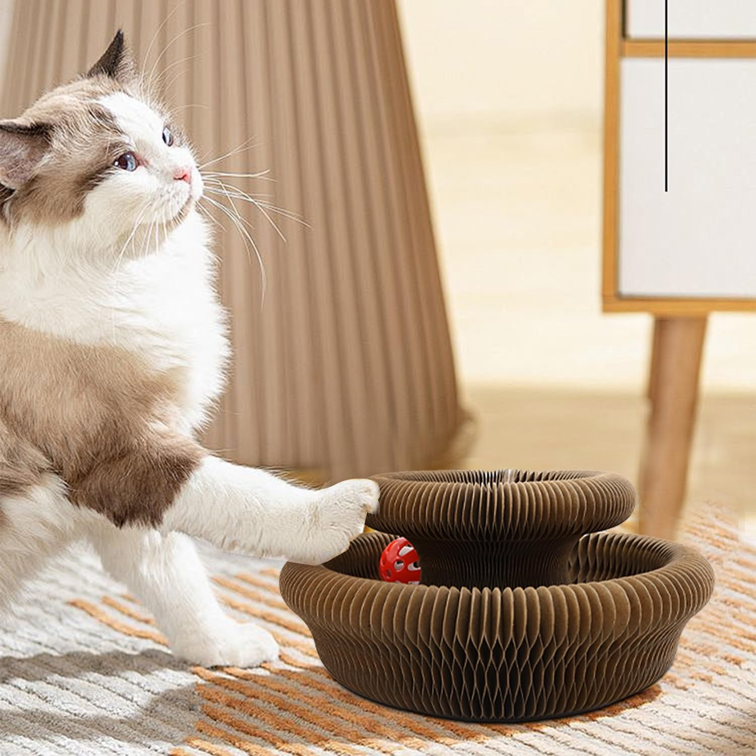 Magnetic Cat Scratchers with Bell Ball Foldable Cat Scratching Board for Cat Toys Reinforced Cardboard Cat Scratchers Can Transform Multiple Shapes Cat Toys for Indoor Cats Adult image number 3
