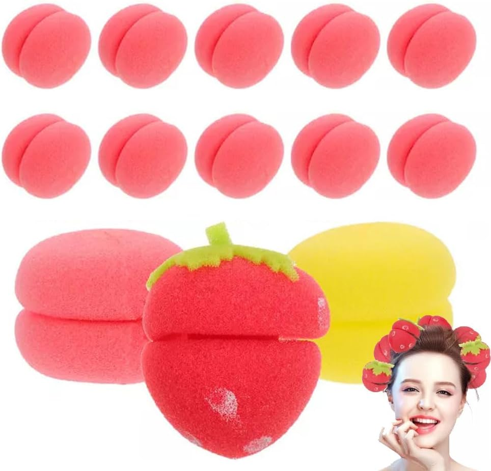 Strawberry Heatless Hair Curlers, Strawberry Heatless Curls Overnight, Strawberry Breathable Sponge Simple Curlers for Women Long Hair & Short Hair (24 Pcs,Mix)