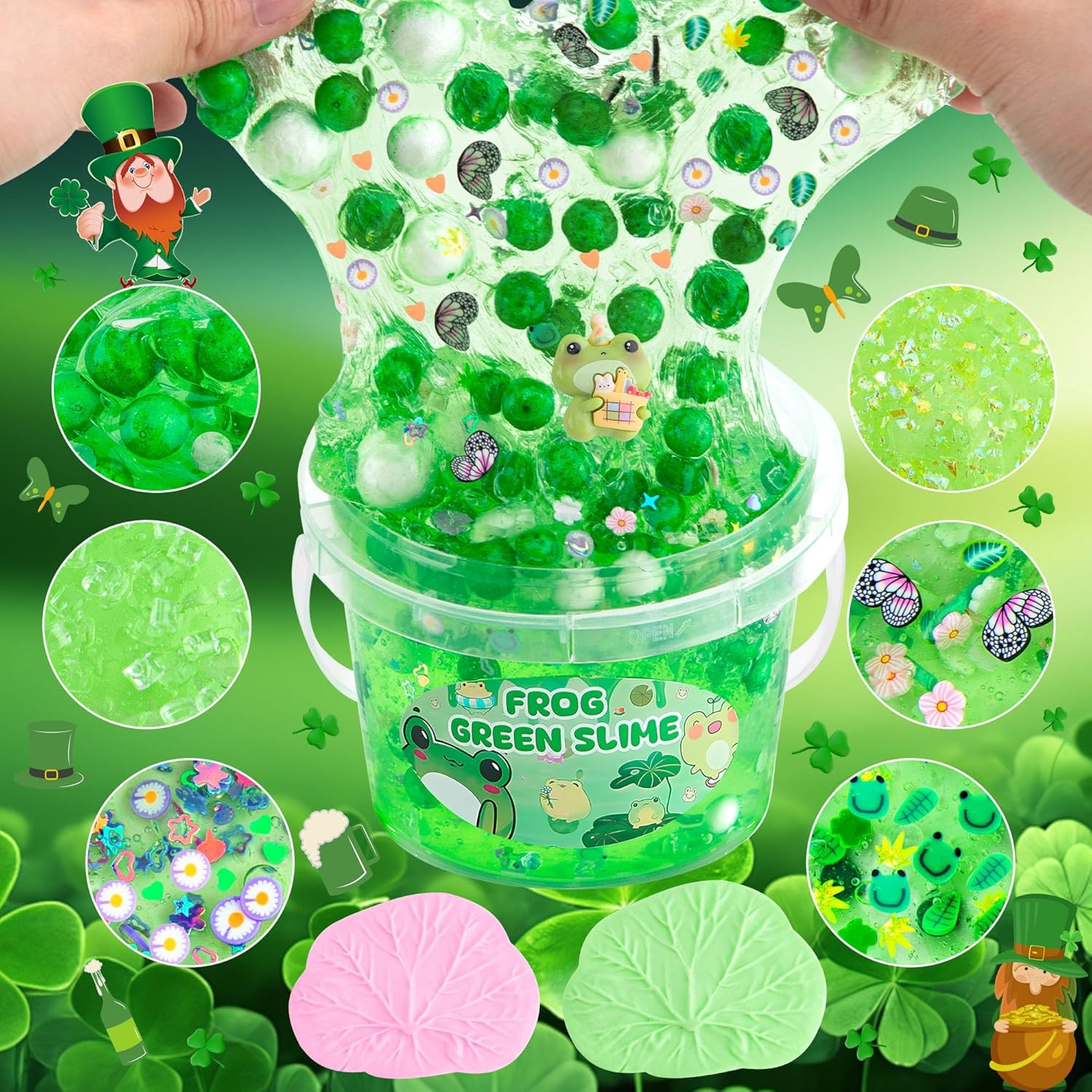 Frog Clear Slime 300Ml, Green Clear Slime Kit for Girls Ages 8-12 with 8 Packs Slime Add-Ins, Slime for Kids Party Favors, Non Stick Slime with Clay, Halloween St. Patrick'S Day - Frosch image number 4