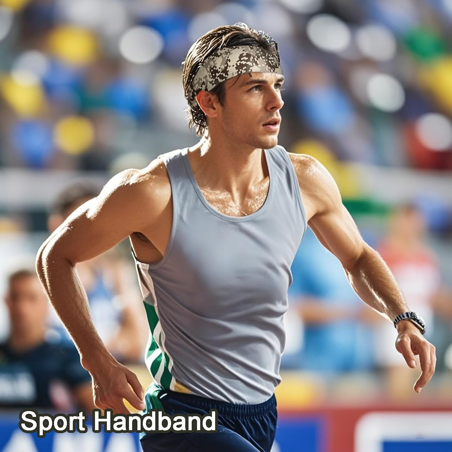 9 Pack Sports Headband for Men Sweat Headband for Men Running Headband Workout Headband Mens Wide Sweatband Stretchy Headband for Cycling Running Football Basketball Yoga Workout image number 3