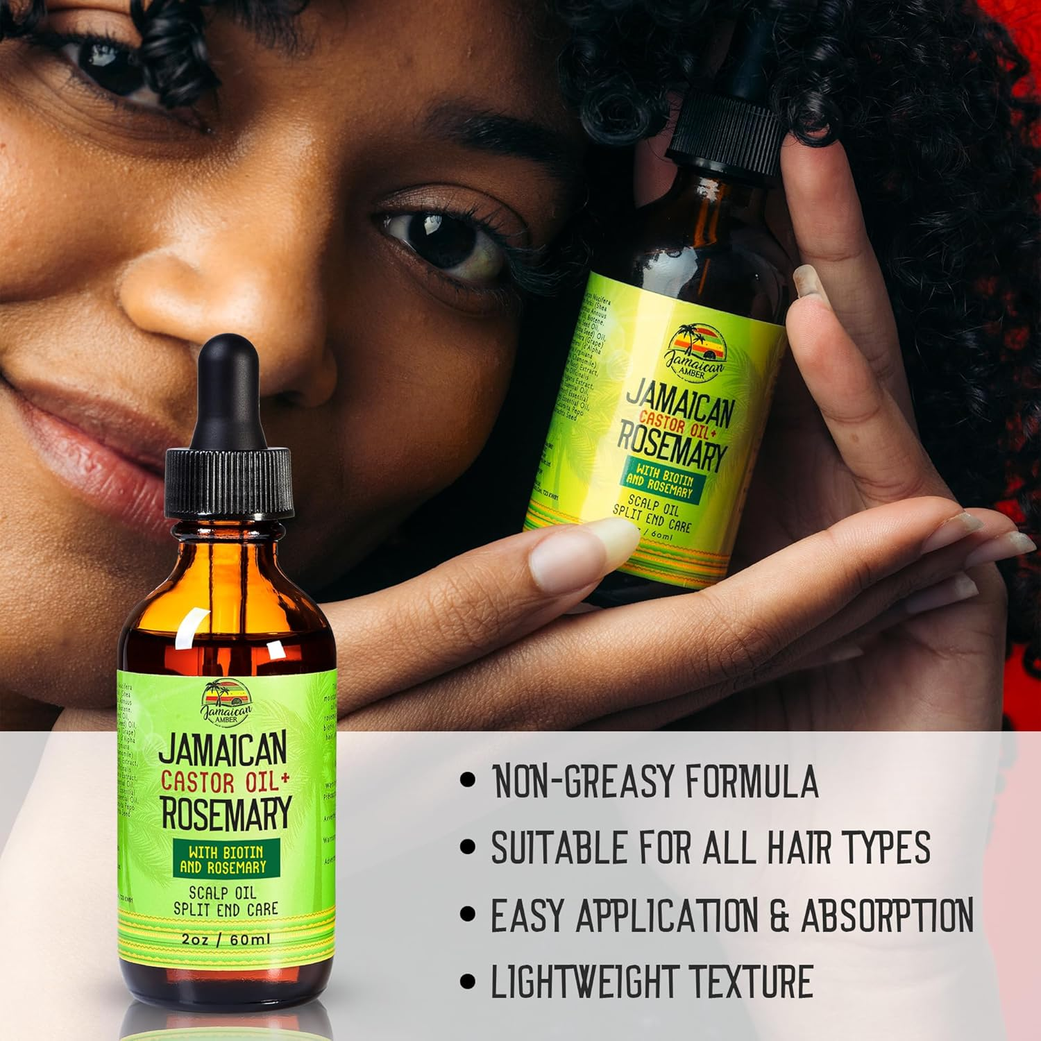 Jamaican Amber Organic Black Castor Oil - 60 Ml / 2 Fl Oz - for Hair Strength, Hair Scalp, Body Massage Oil, and Eyebrows - Formulated to Prevent Hair Loss, for Women and Men with Biotin & Rosemary image number 6