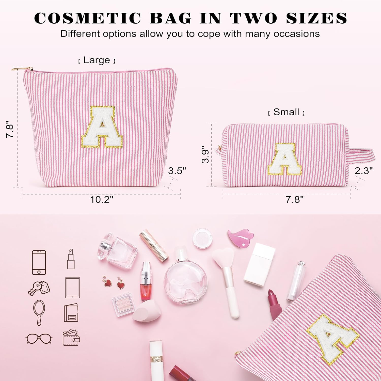 Fohufo Travel Makeup Bag Set - Initial Travel Toiletry Bag, Portable Make up Cosmetic Bag | Travel Essentials Travel Makeup Bag | Cute Pink/Purple/Blue Stuff Gifts for Women Mom Daughter Teacher image number 4