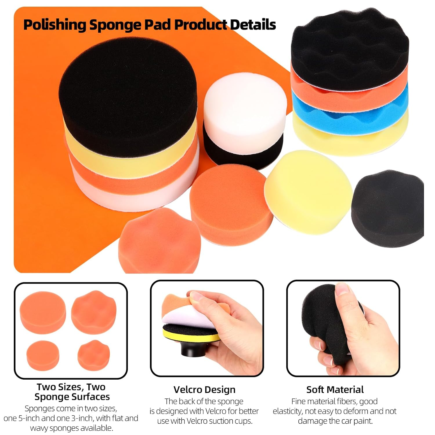 Tanstic 26Pcs 3" 5" Car Foam Drill Polishing Pad Kit, Buffing and Polishing Pad Kit Including Flat and Wave Foam Polish Pads Sponge Buffing Pads Woolen Buffer Pads Drill Adapter Buffing Wheels image number 1
