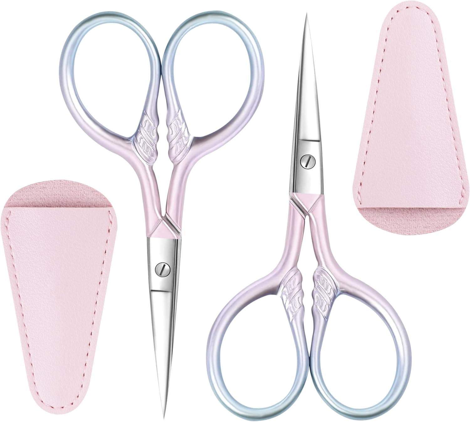 2 Pcs Eyebrow Scissors for Women, Professional Grooming Mini Scissors with Stainless Steel Straight Tip, 3.5 Inch Pink Small Scissors Beauty for Facial Hair, Eyebrows, Beard, Ear, Nose, Moustache image number 4