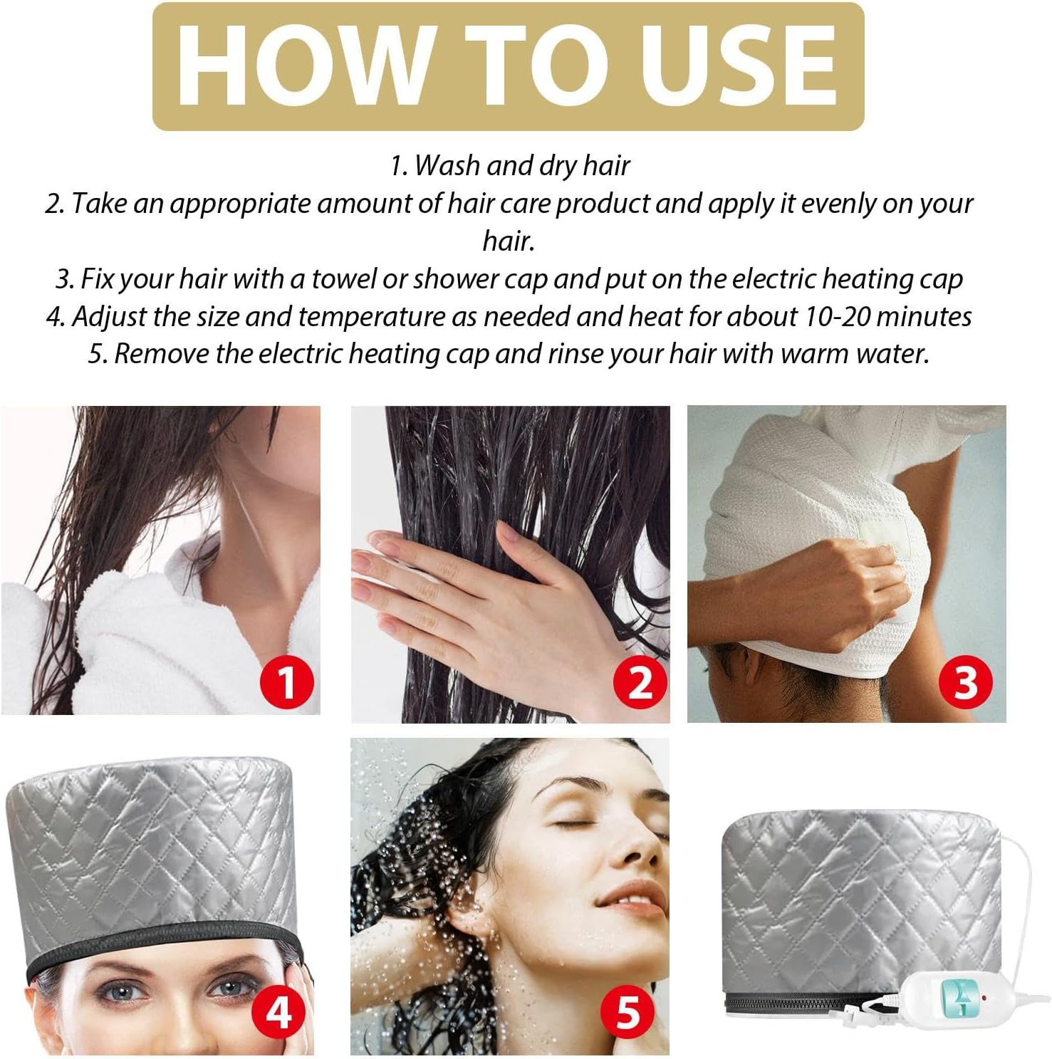 Electric Hair Care Cap - Adjustable Oil Steamer Hat | Deep Care Treatments | Heating Caps for Deep Conditioning | Thermal Hat for Hair 2 Mode Steamer Caps for Natural Hair Portable Heat Hair image number 3